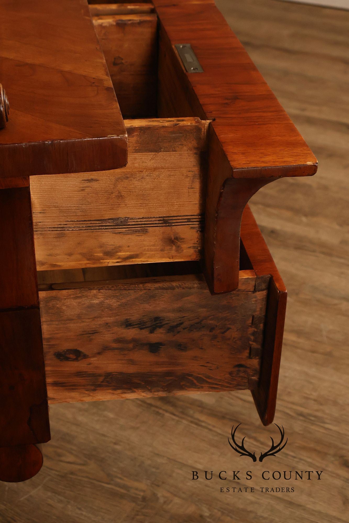 Antique 19th Century Biedermeier Walnut Five Drawer Writing Desk