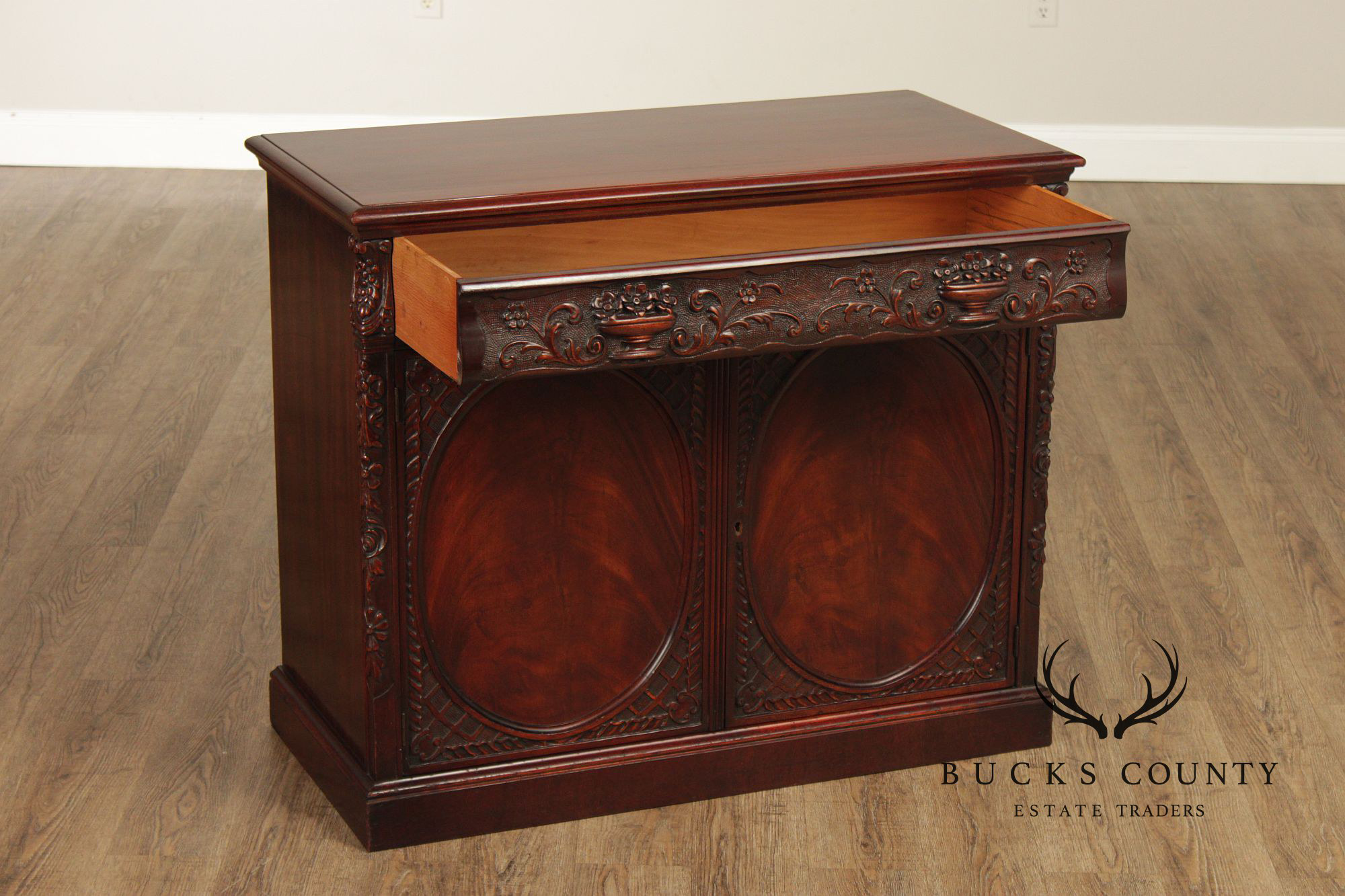 1940's Vintage Carved Mahogany Server Cabinet