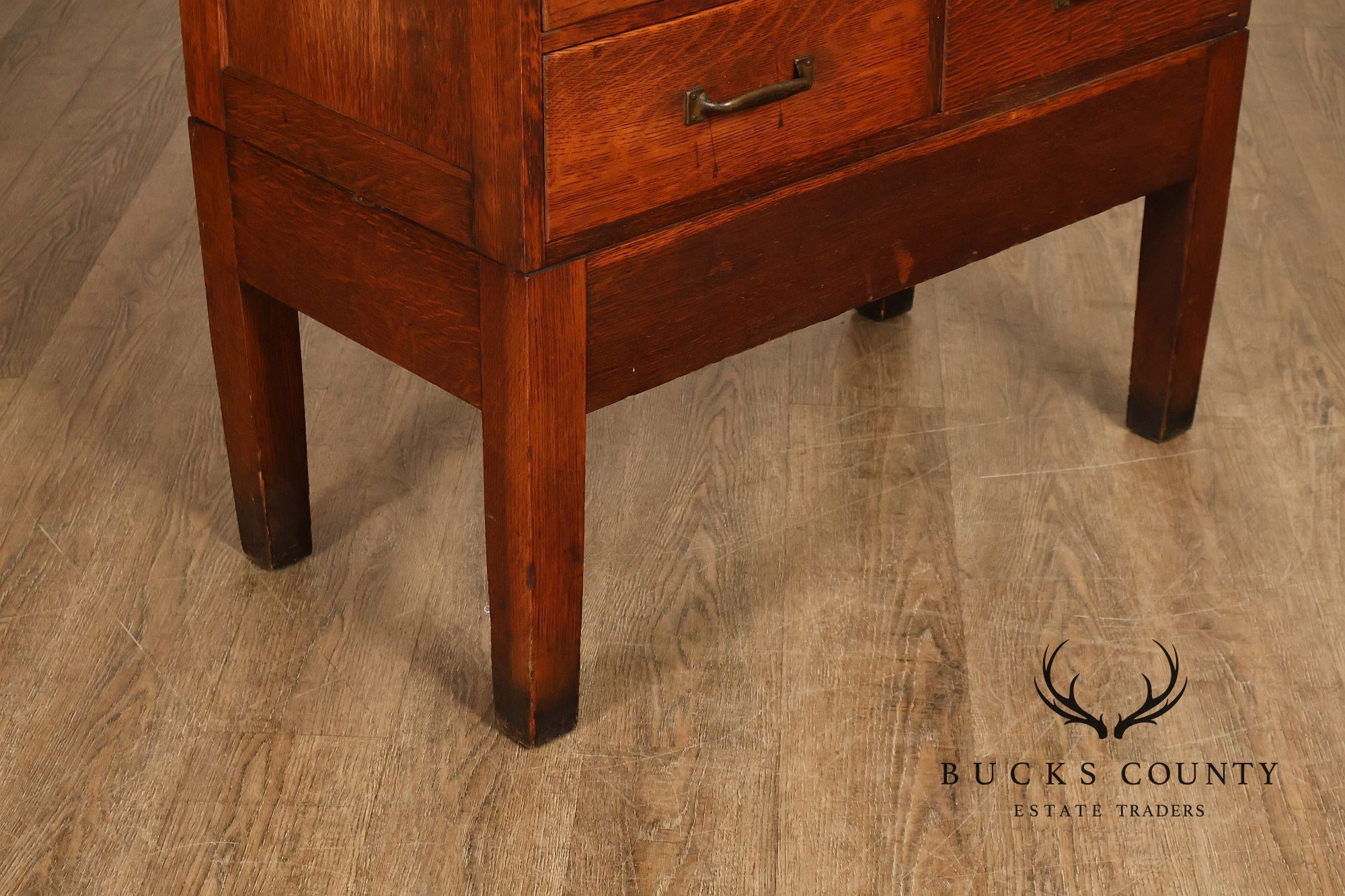 Globe Oak Sectional Bookcase Cabinet With Sliding Glass Doors And Drawers