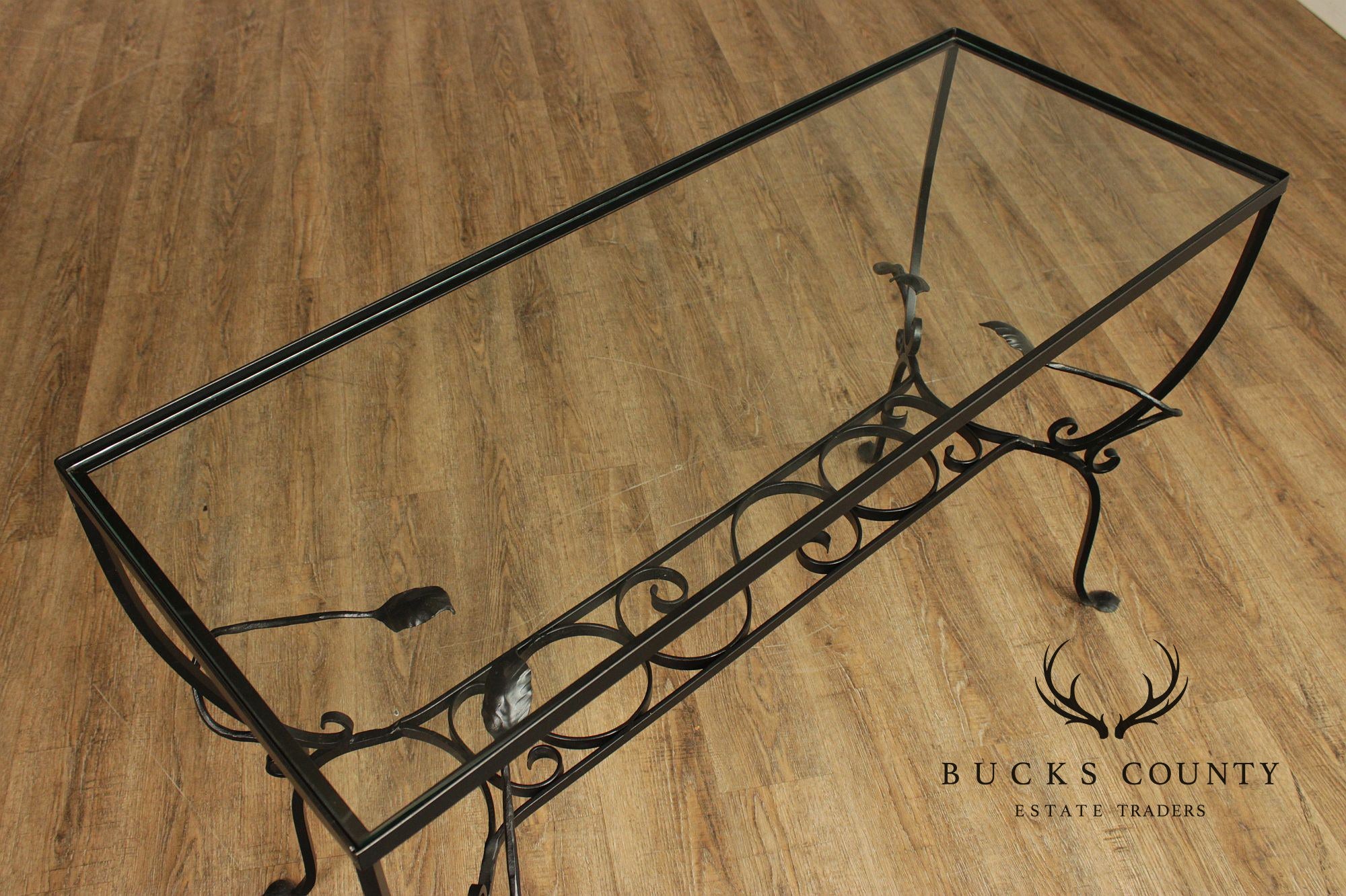 Salterini Style Wrought Iron & Glass Rectangular Console Table
