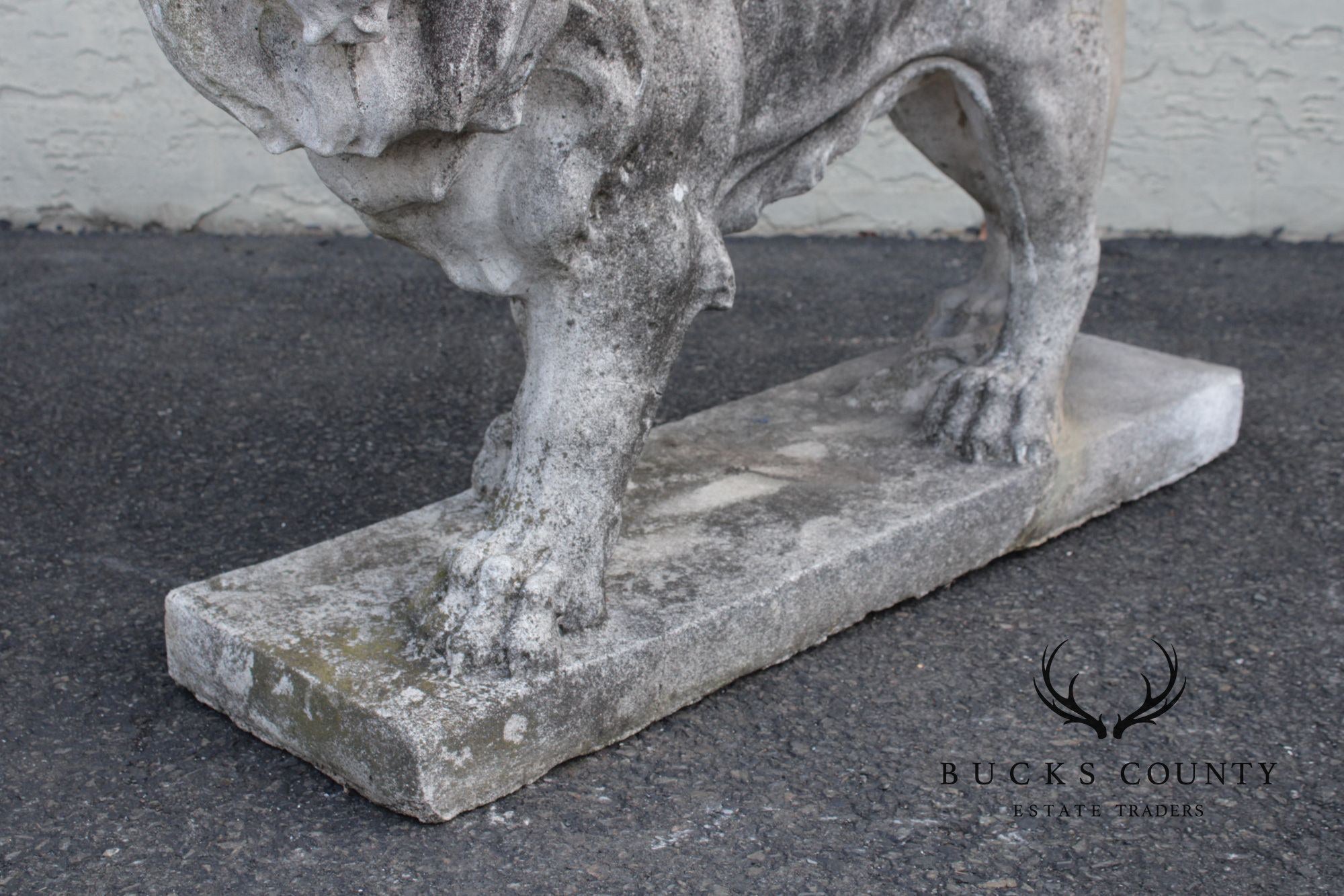 Vintage Pair Of Cast Stone Standing Lion Garden Statues