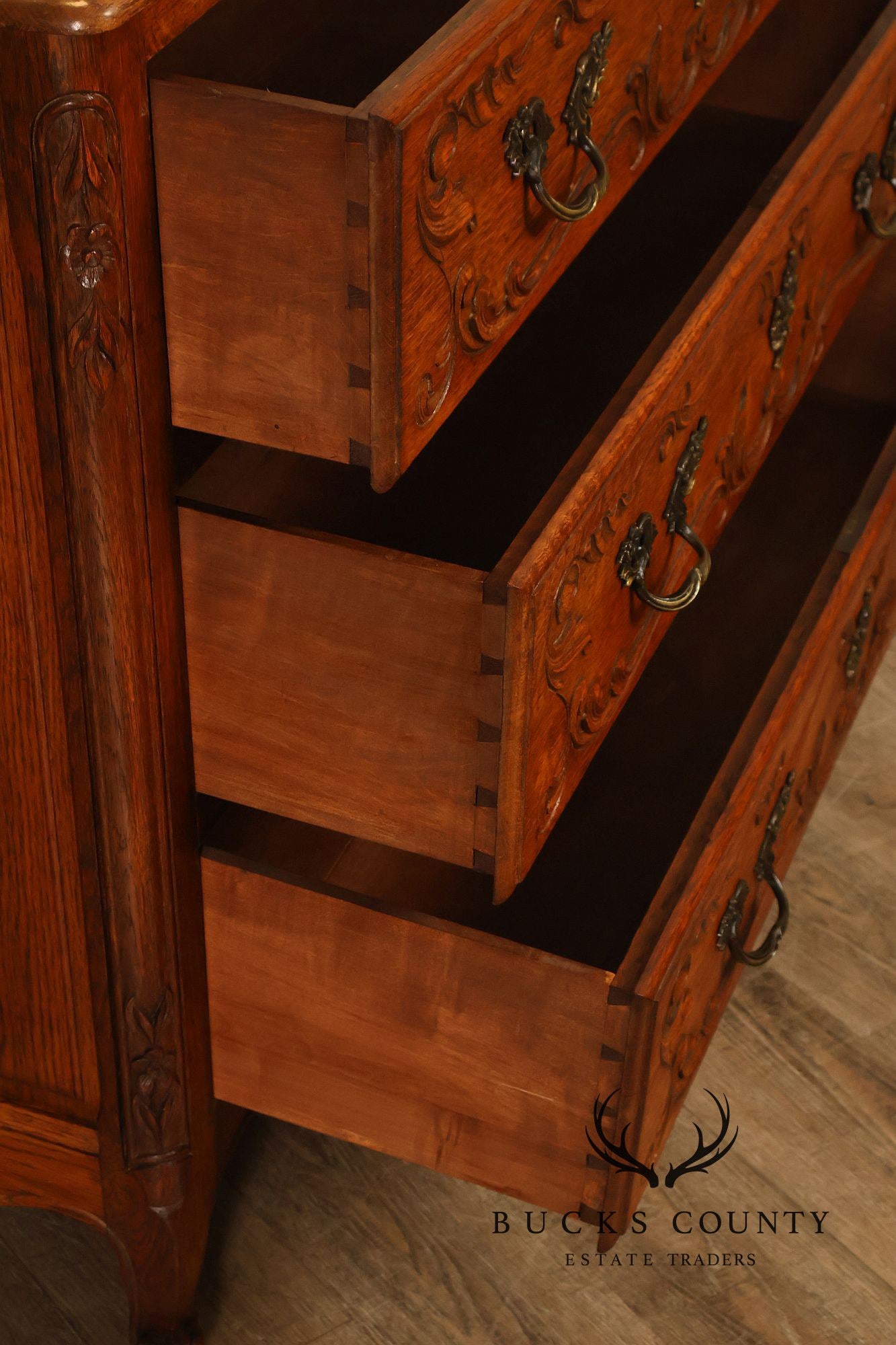French Louis XV Style Carved Oak Chest Of Drawers