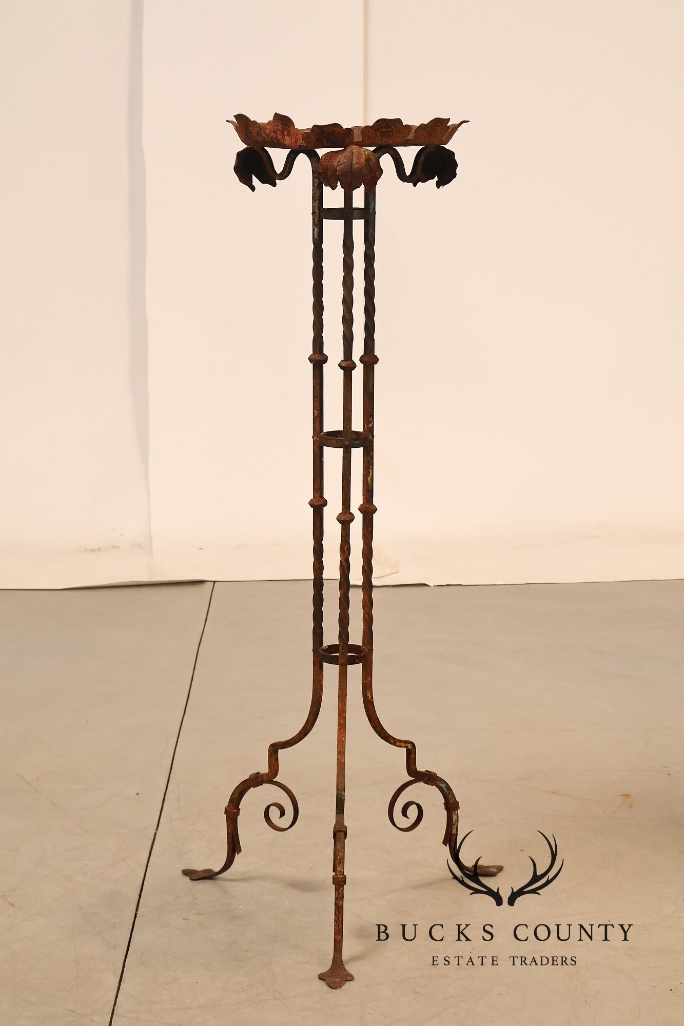 Vintage Wrought Iron Garden Pedestal Plant Stand
