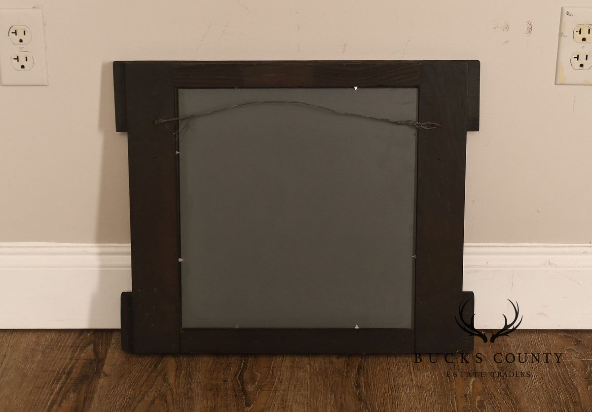 Arts And Crafts Mission Oak Mirror With Brass Cattail Decorative Mounts