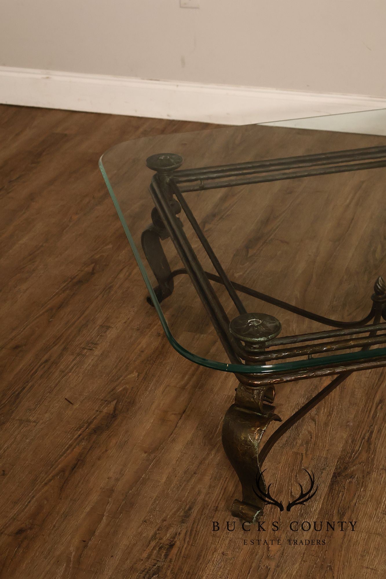 Neoclassical Style Iron And Glass Coffee Table