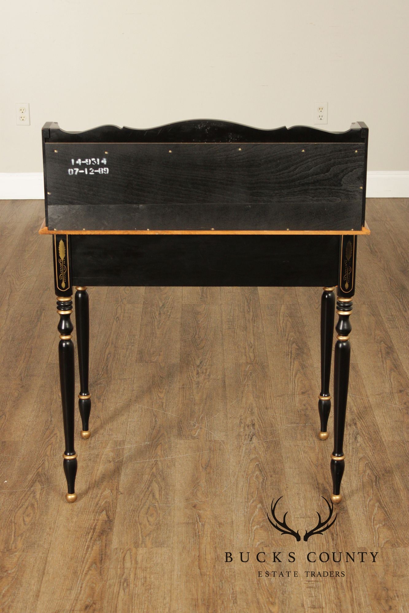 Ethan Allen Hitchcock Style Hand Painted Black Lacquer Writing Desk