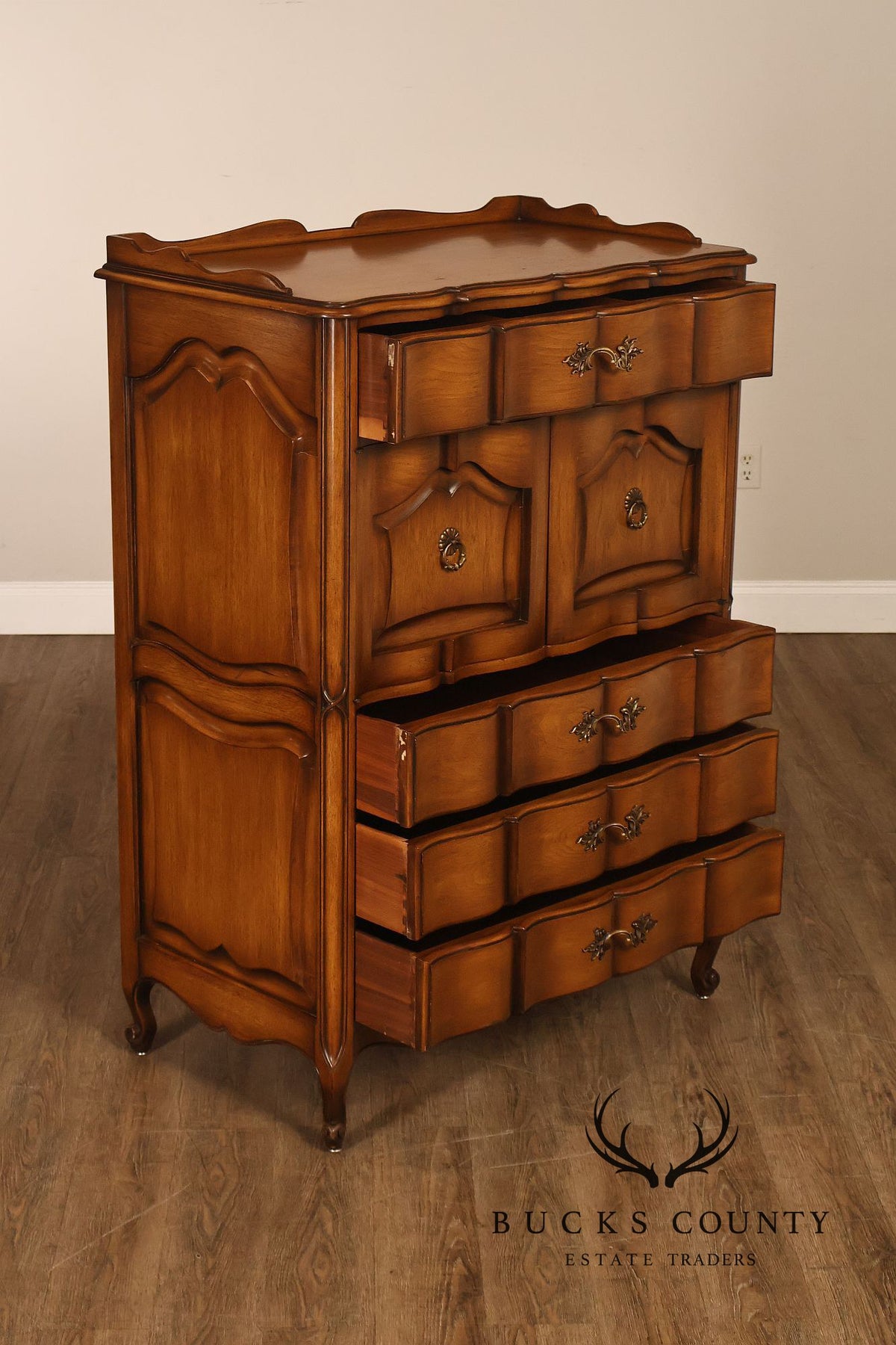 Vintage French Provincial Louis XV Style Highboy Chest Of Drawers