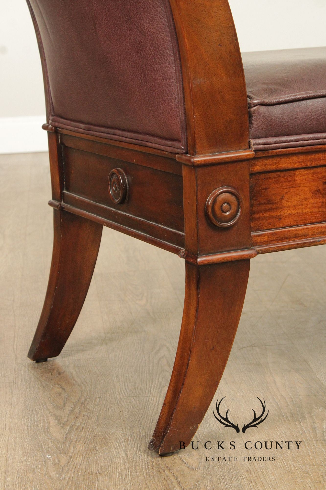 Theodore Alexander Carved Mahogany and Leather Window Bench