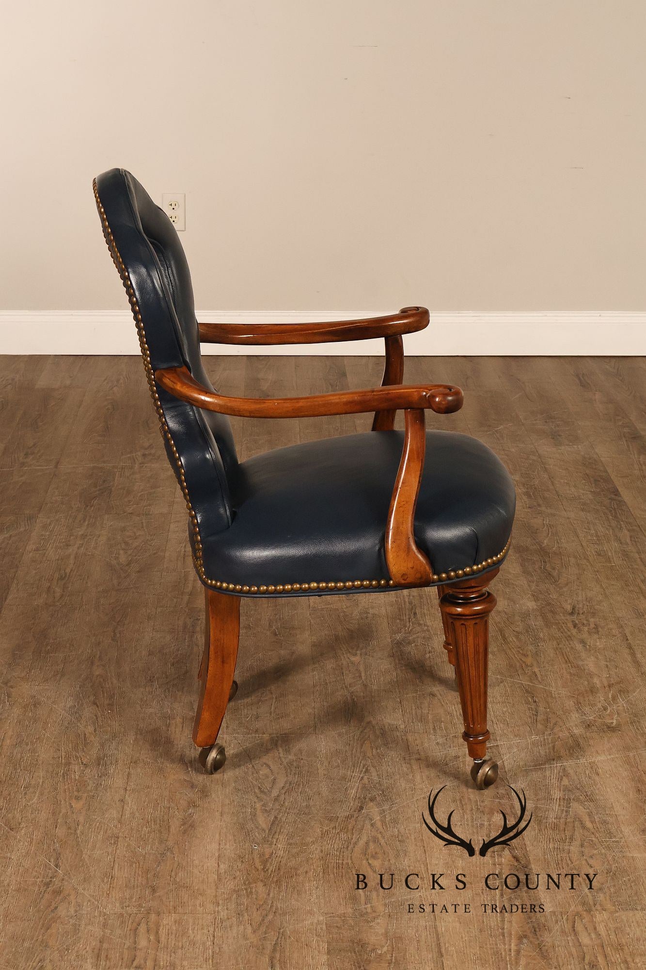 Century Furniture Regency Style Set Of Four Leather Upholstered Rolling Armchairs
