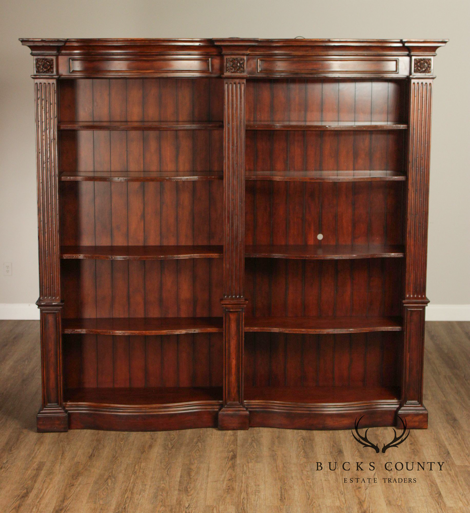 Large Traditional Lighted Double Bookcase