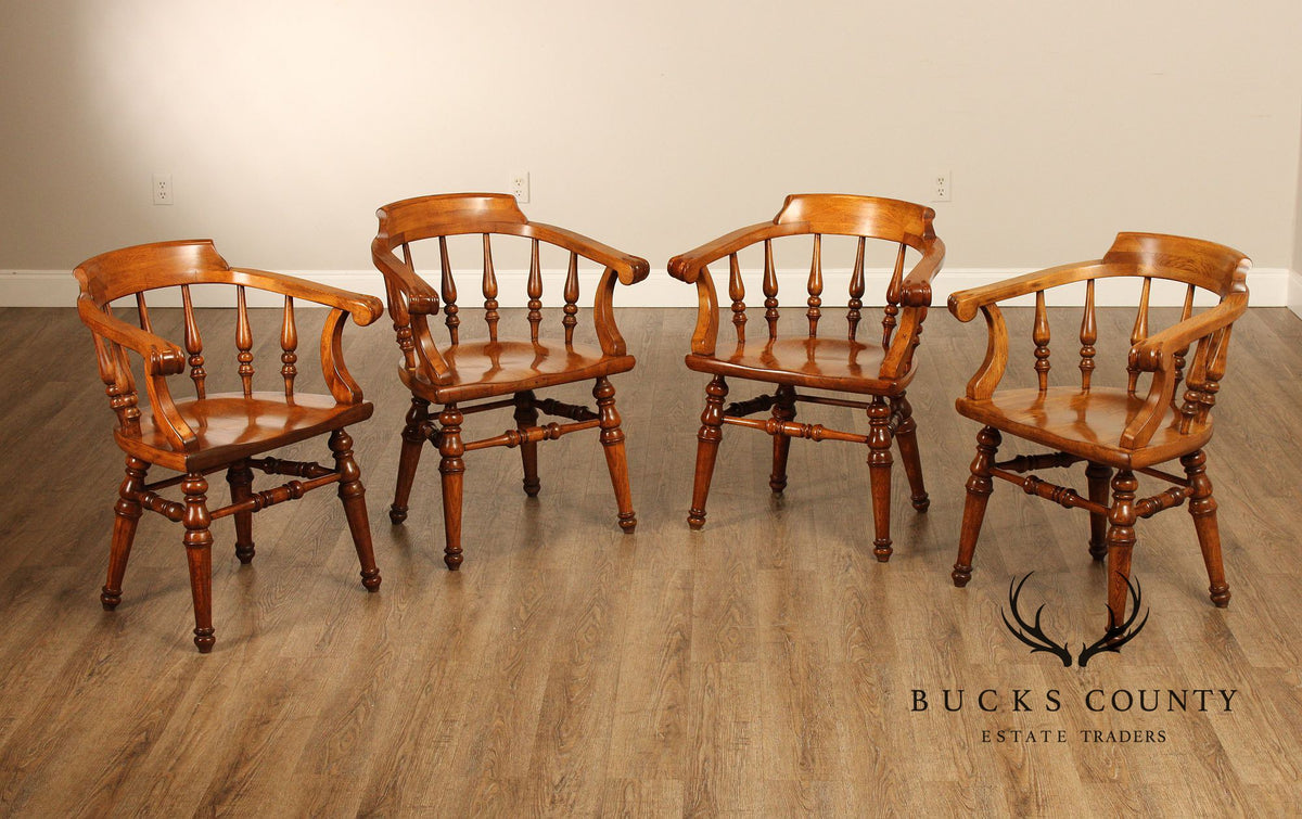 English Traditional Style Set of Four Oak Dining Armchairs