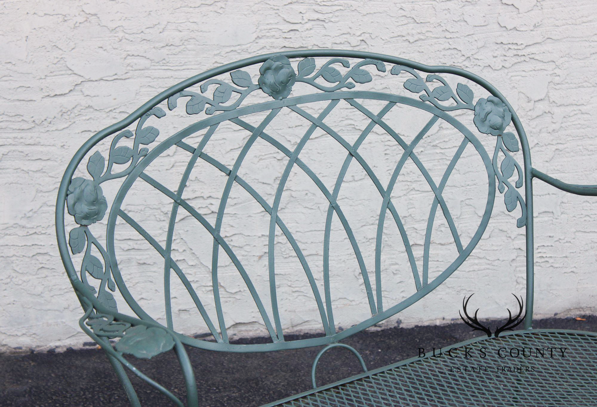 Wrought Iron Outdoor Garden Bench With Rose Motif