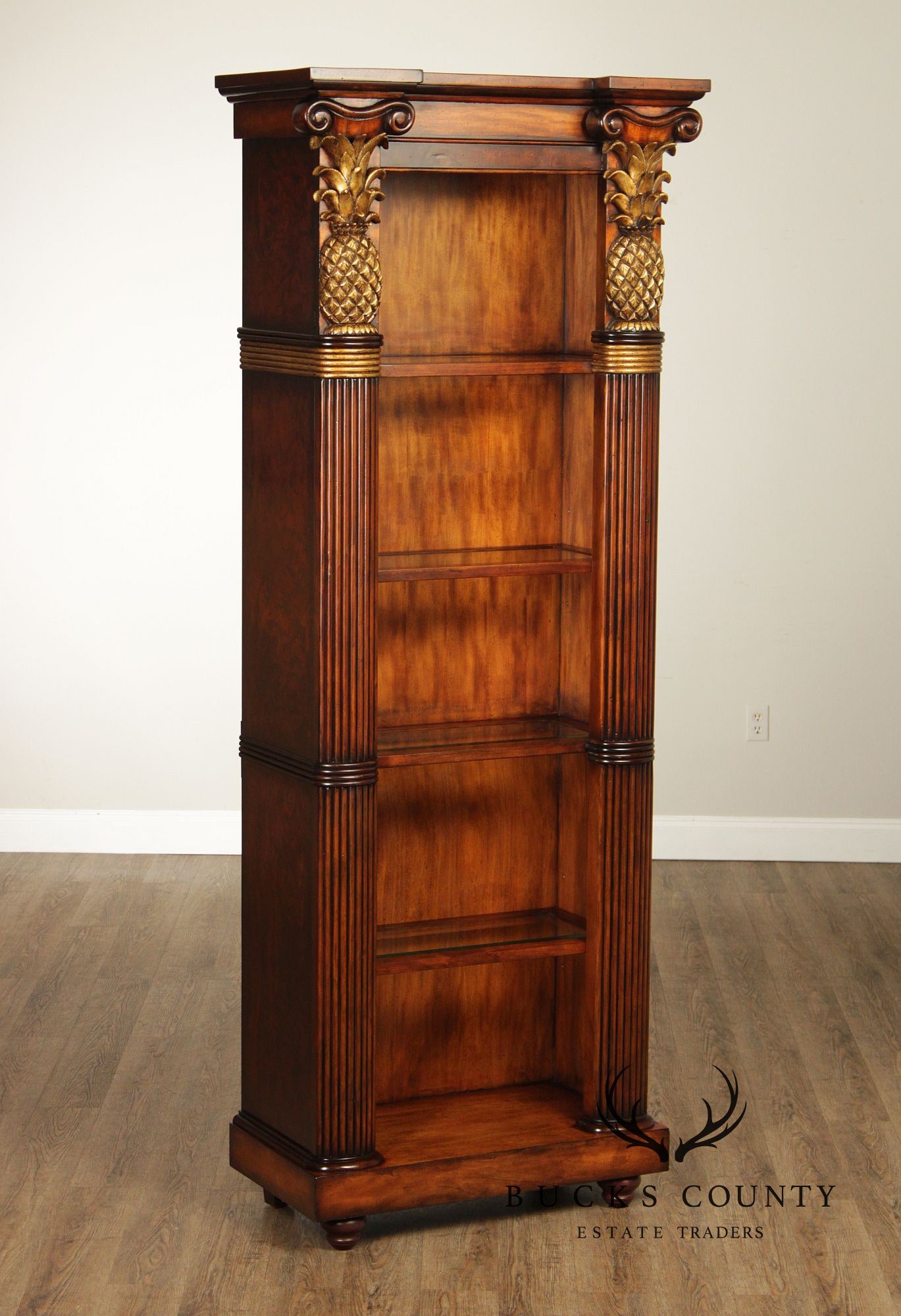 Century Furniture Pair Of Pineapple Carved Lighted Library Bookcases