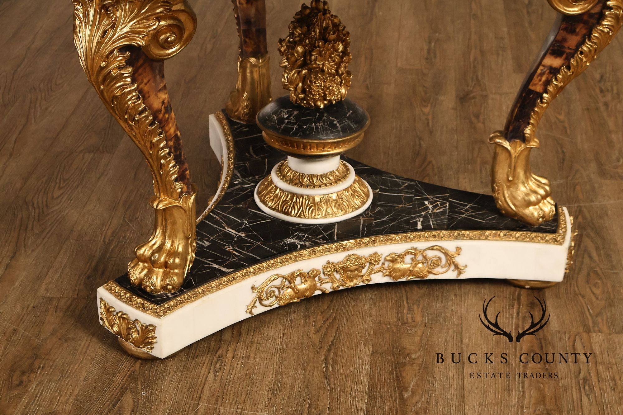 Empire Style Round Pietra Dura Center Table With Gilt Carved Base