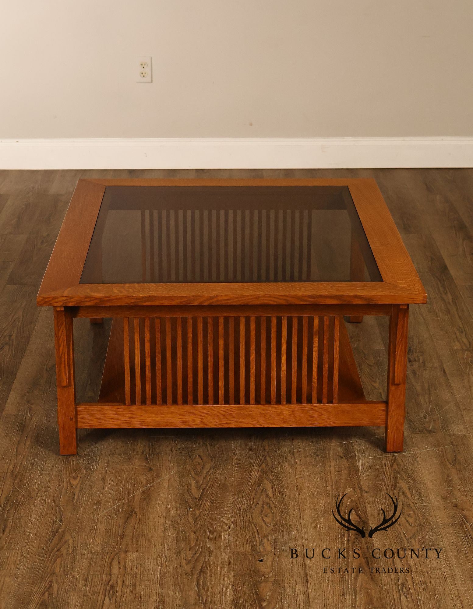 Stickley Mission Collection Glass Top Oak Cocktail Table