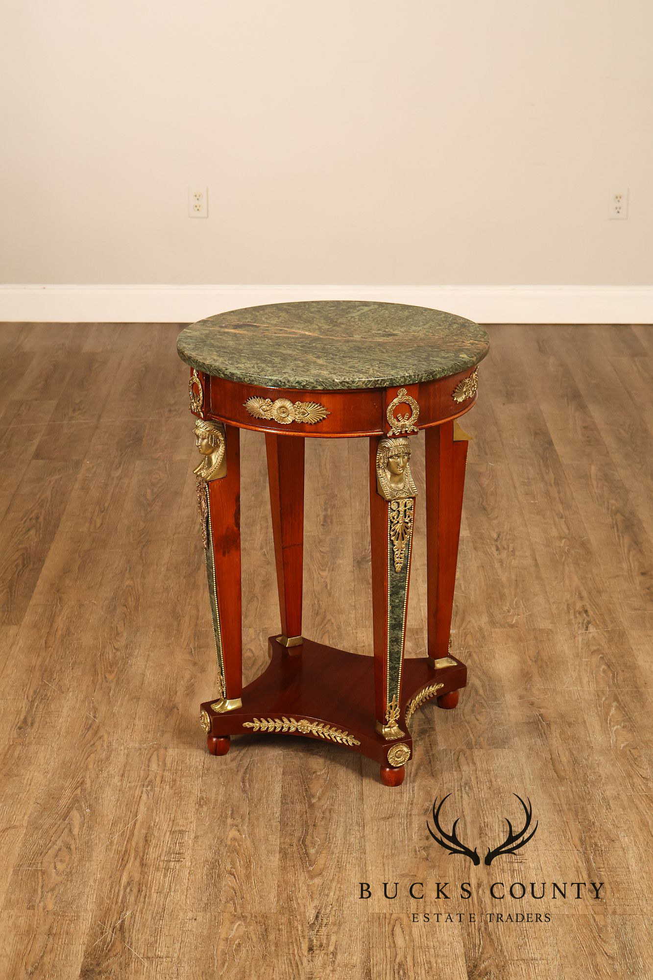 French Empire Style Pair Of Round Marble Top Ormolu Mounted Side Tables