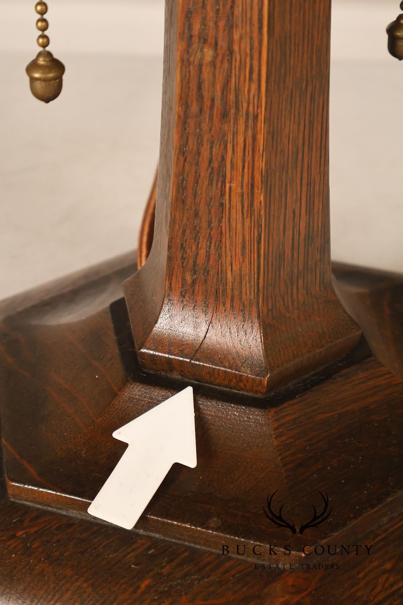 Antique Arts And Crafts Oak Table Lamp With Wicker Shade