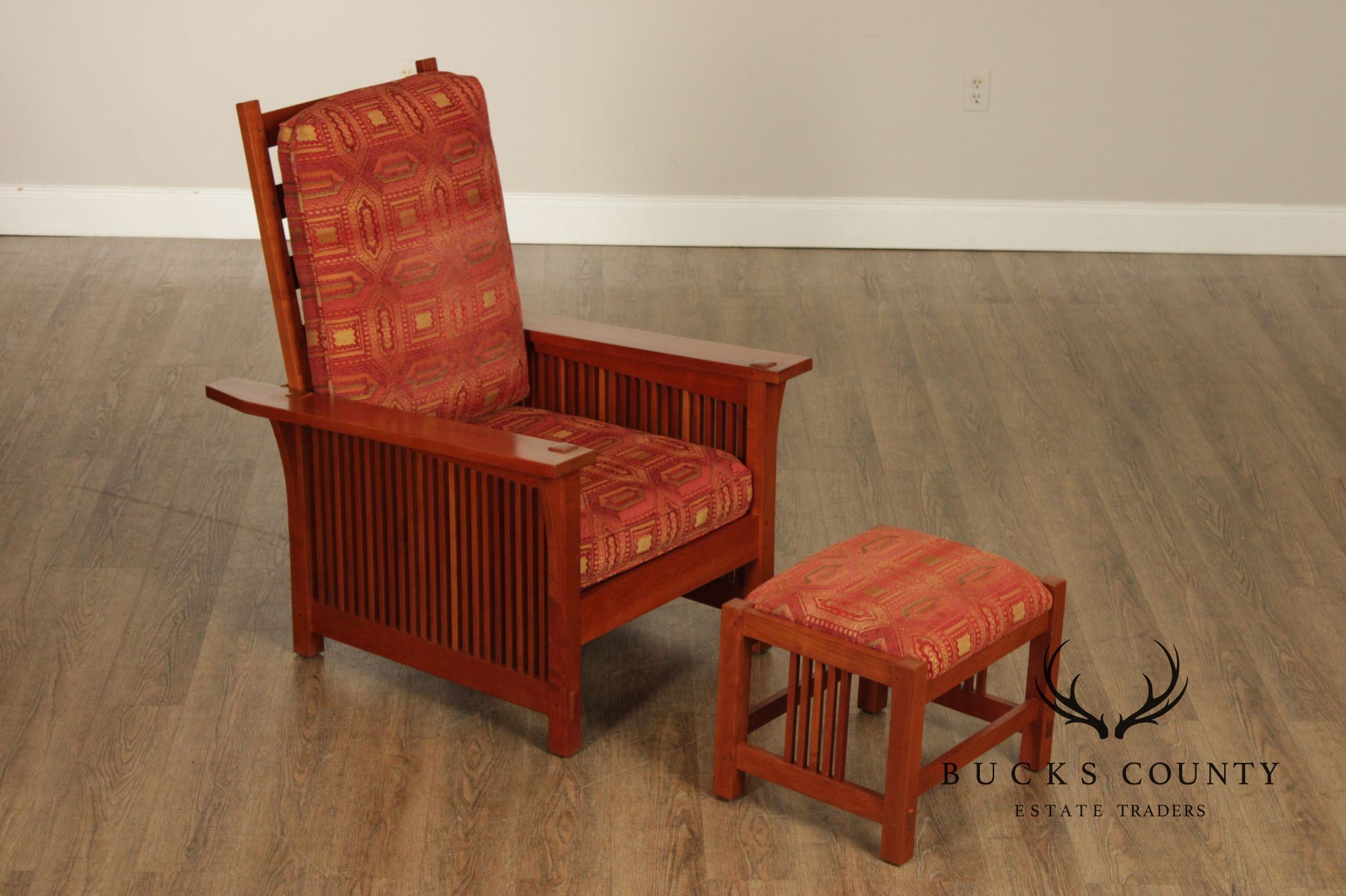 Stickley Mission Collection Cherry Compact Spindle Morris Chair And Ottoman