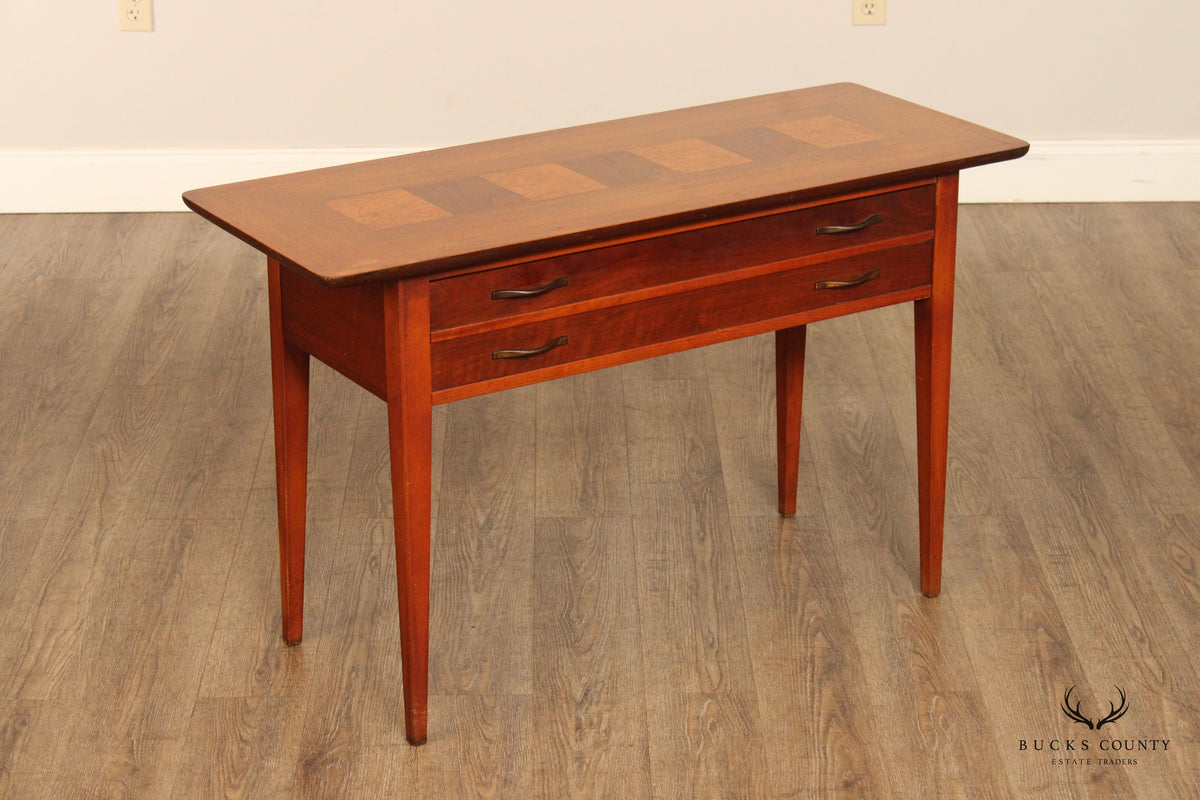 Lane Mid Century Modern Walnut And Burl Wood Console Table