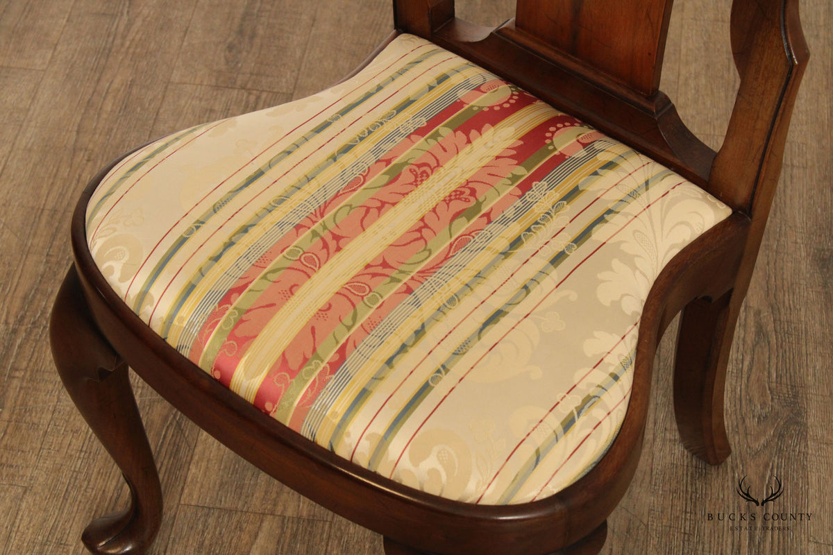 Vintage Queen Anne Style Side Chair With Upholstered Seat