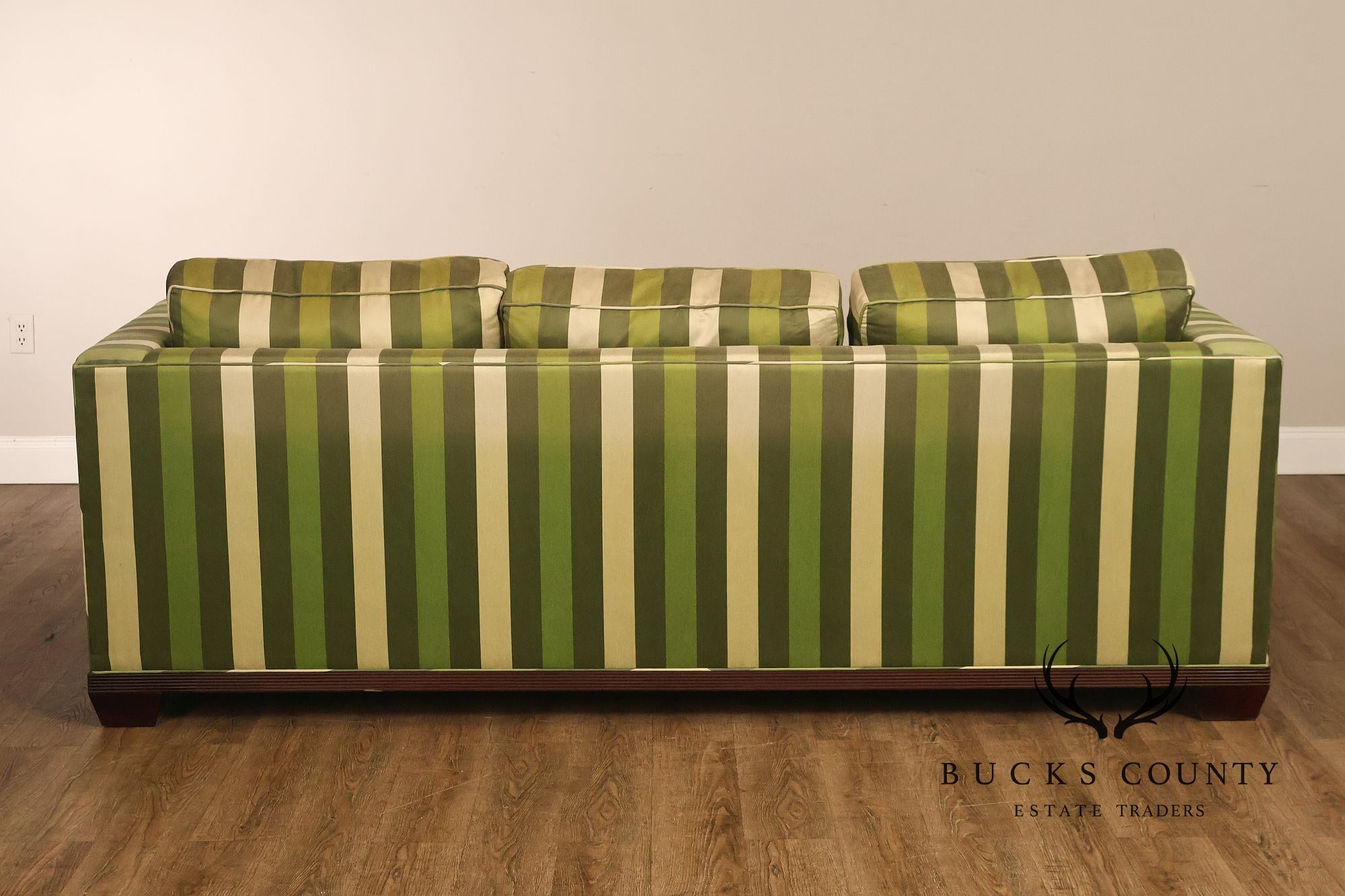Baker Furniture Barbara Barry Reeded Base Three Cushion Sofa