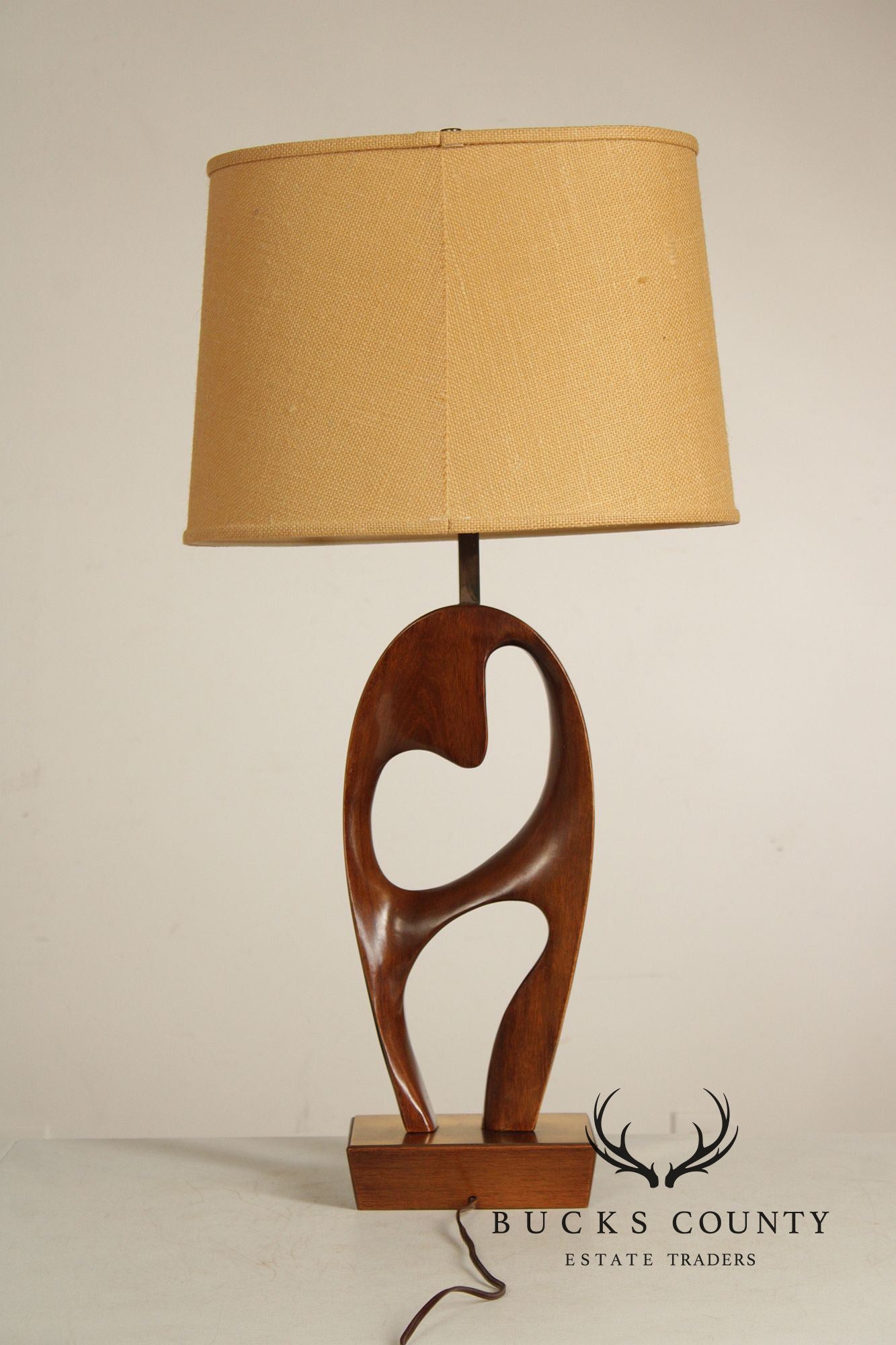 Mid Century Modern Sculpted Brass and Walnut Table Lamp By Modeline
