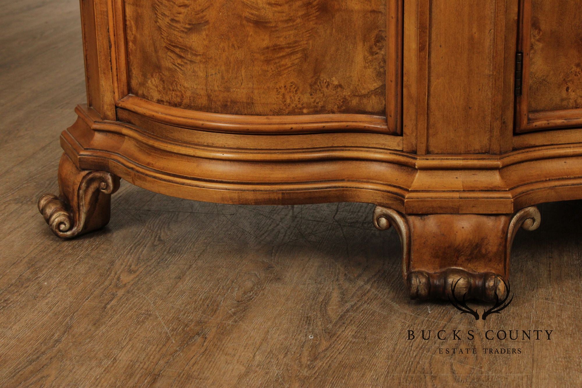 Henredon Burl Wood Marble Top Sideboard Buffet Cabinet