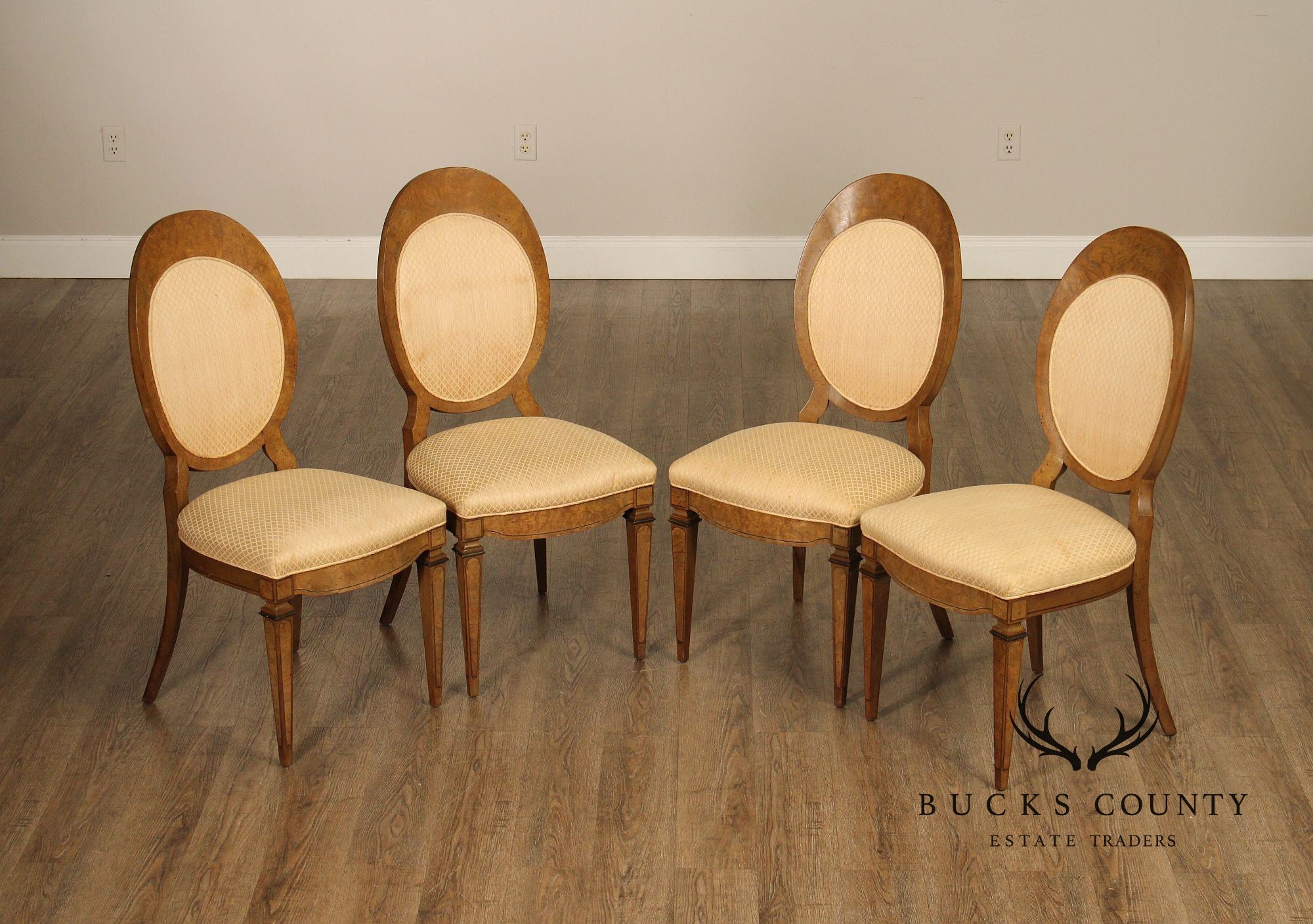 Biedermeier Style Set of Four Burlwood Dining Chairs