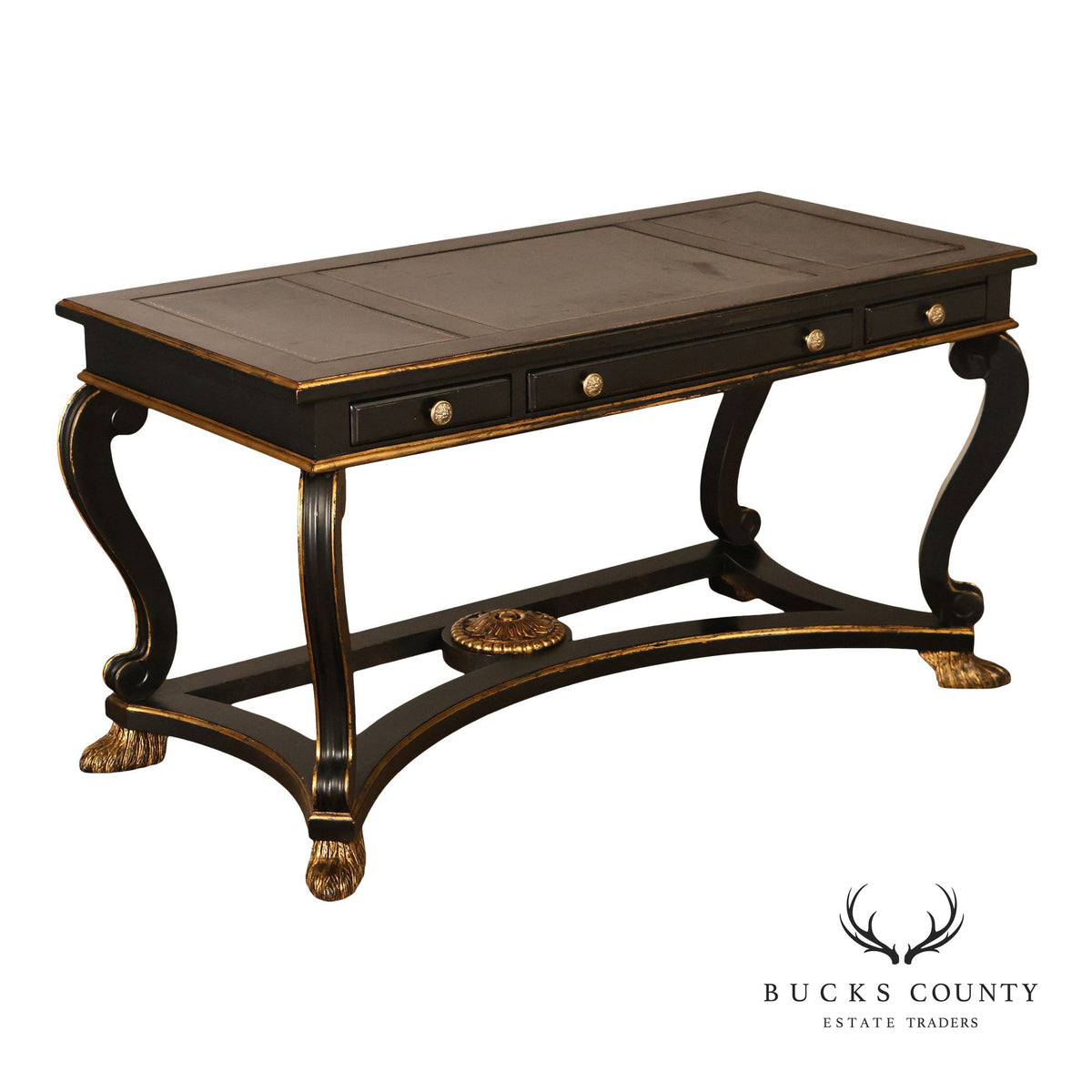 Century Furniture Ebonized And Gilt Executive Writing Desk With Leather Top