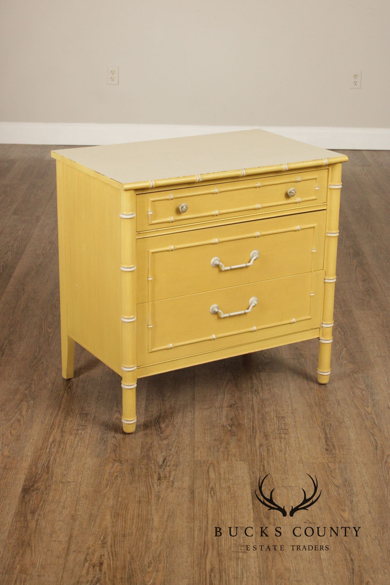 Thomasville Vintage Faux Bamboo Pair of Painted Chest Nightstands