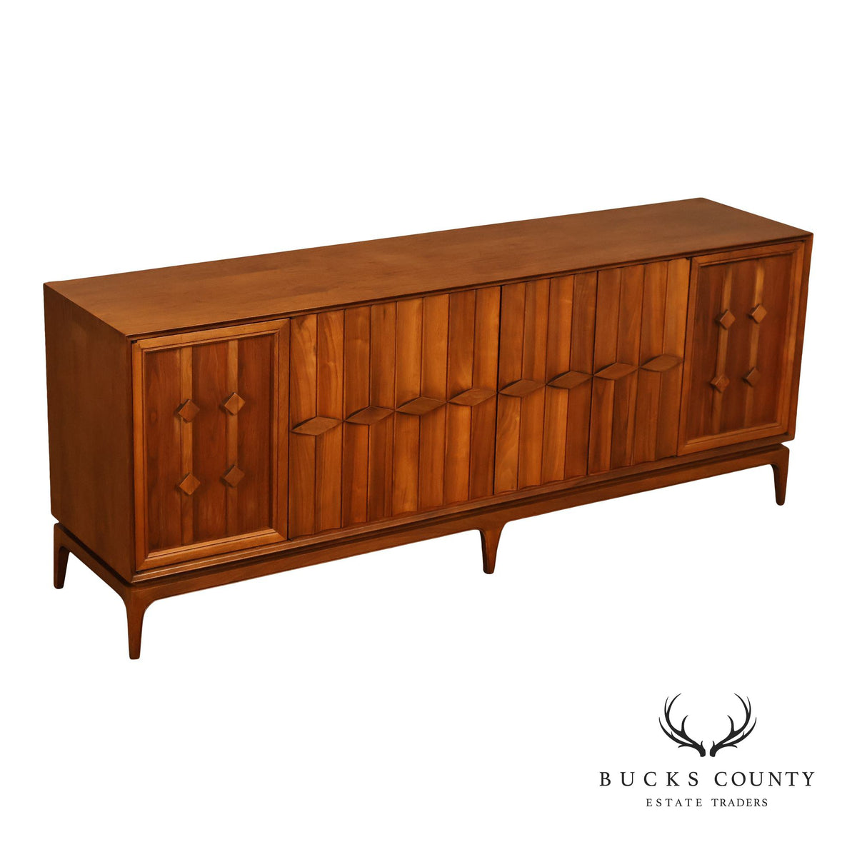 Mid Century Modern Walnut Geometric Paneled Credenza