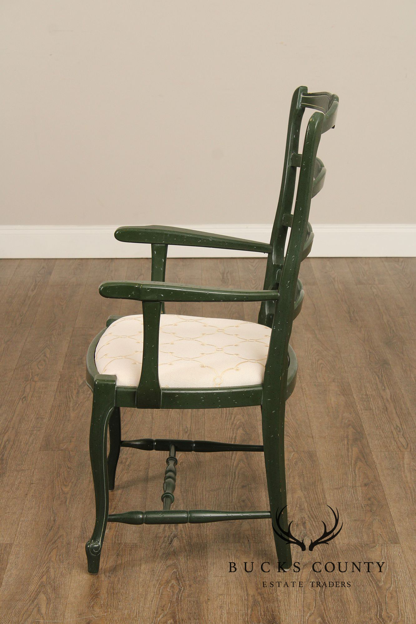 French Country Style Pair of Painted Ladderback Armchairs