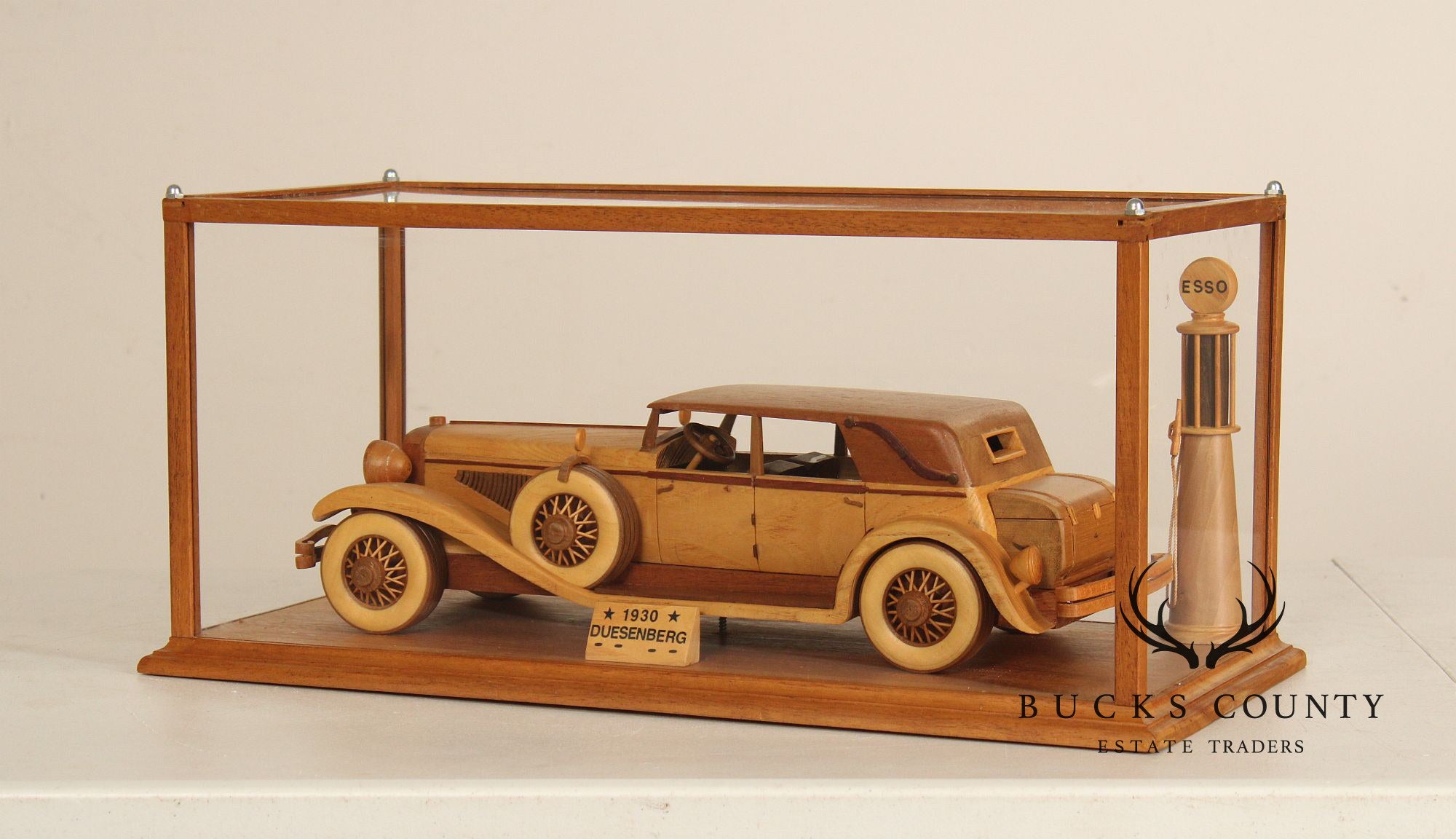 Carved Wood 1930 Duesenberg Model J in Display Case