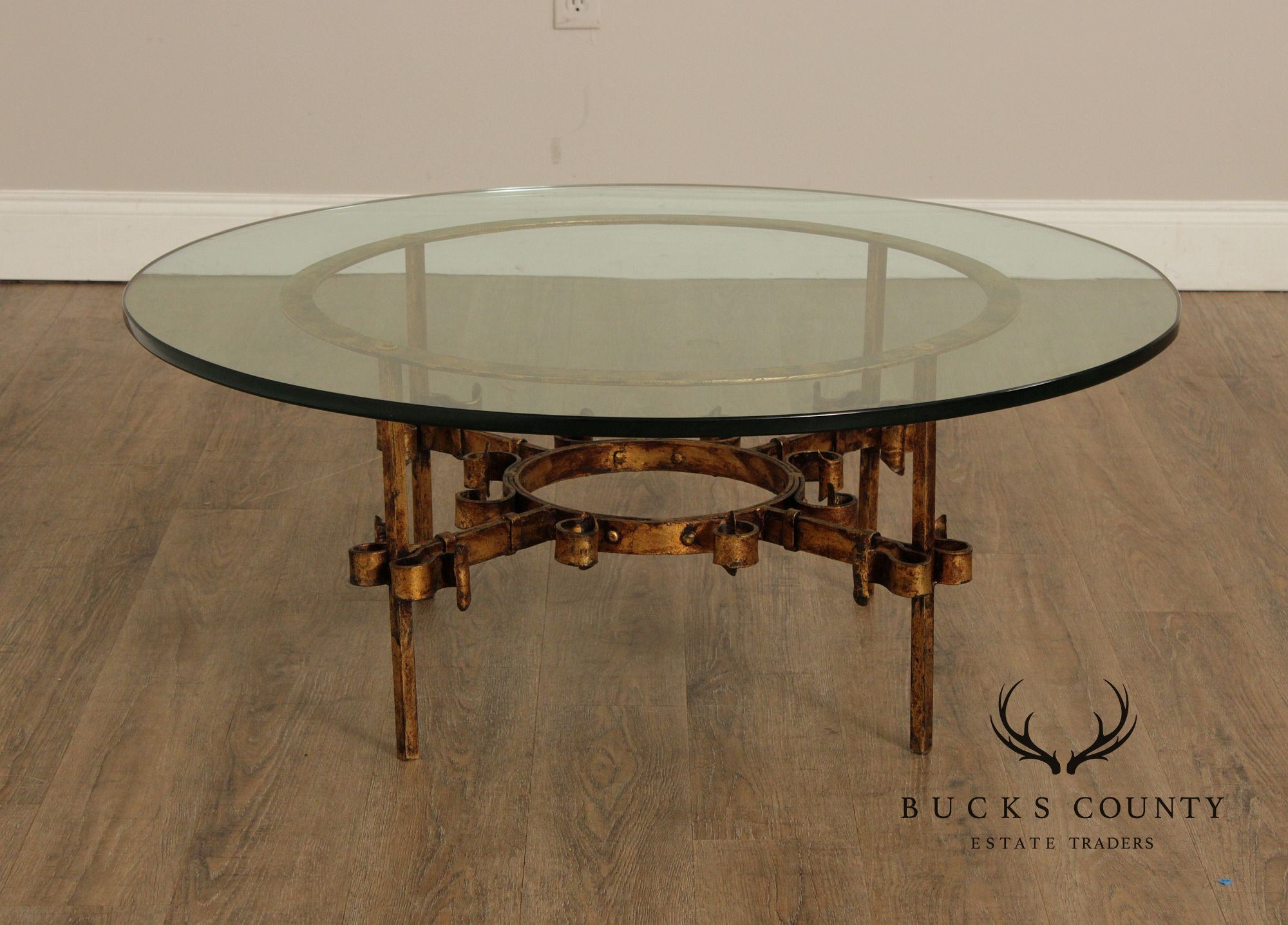 Vintage Wrought Iron Round Glass Top Coffee Table