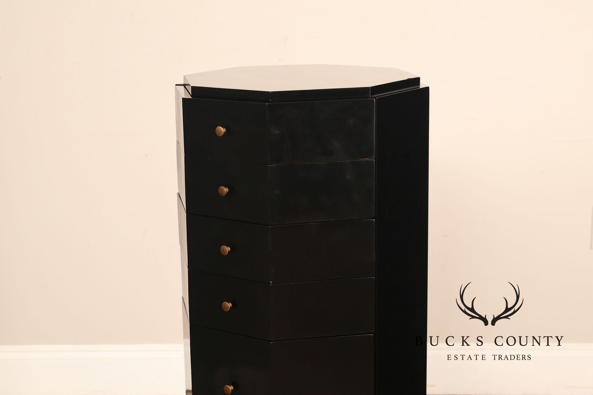 Maitland Smith Black Lacquered Octagonal Jewelry or Lingerie Chest Chest