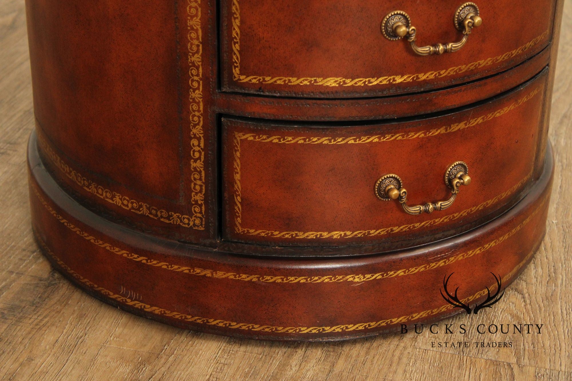 Regency Style Leather Wrapped Drum Table