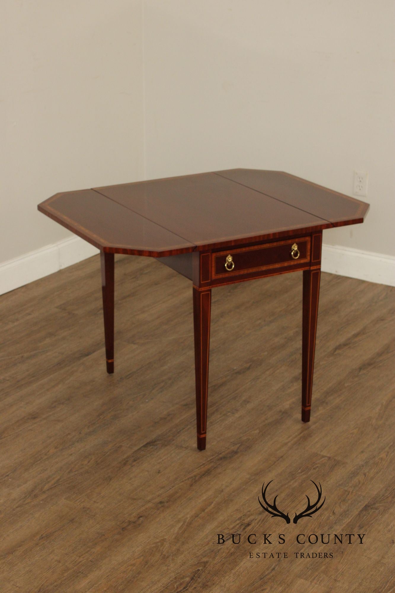Kindel Federal Style Inlaid Mahogany Drop Leaf Pembroke Side Table