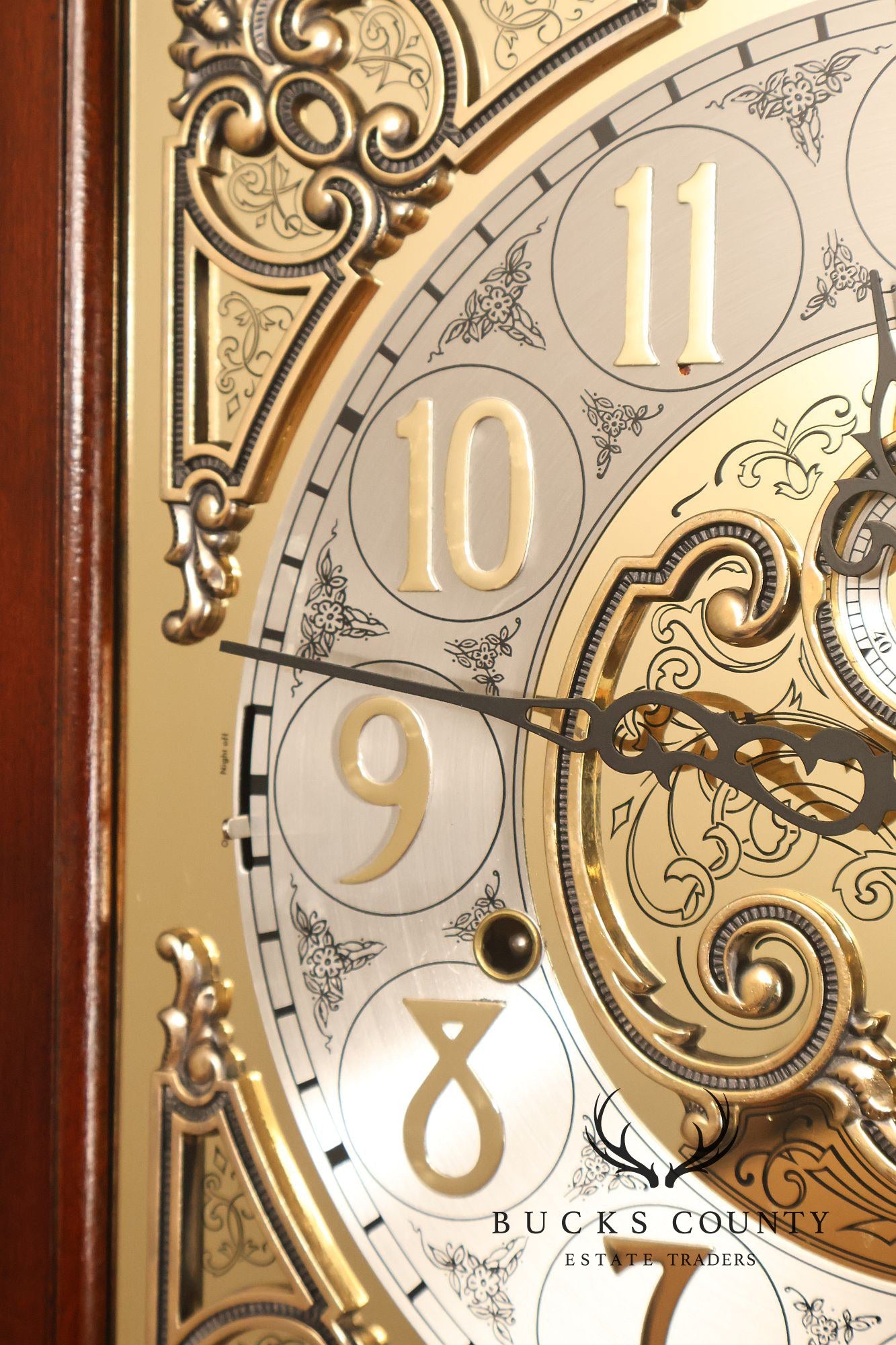 Sligh Mahogany Grandfather Clock With Moon Dial And Triple Chime Movement
