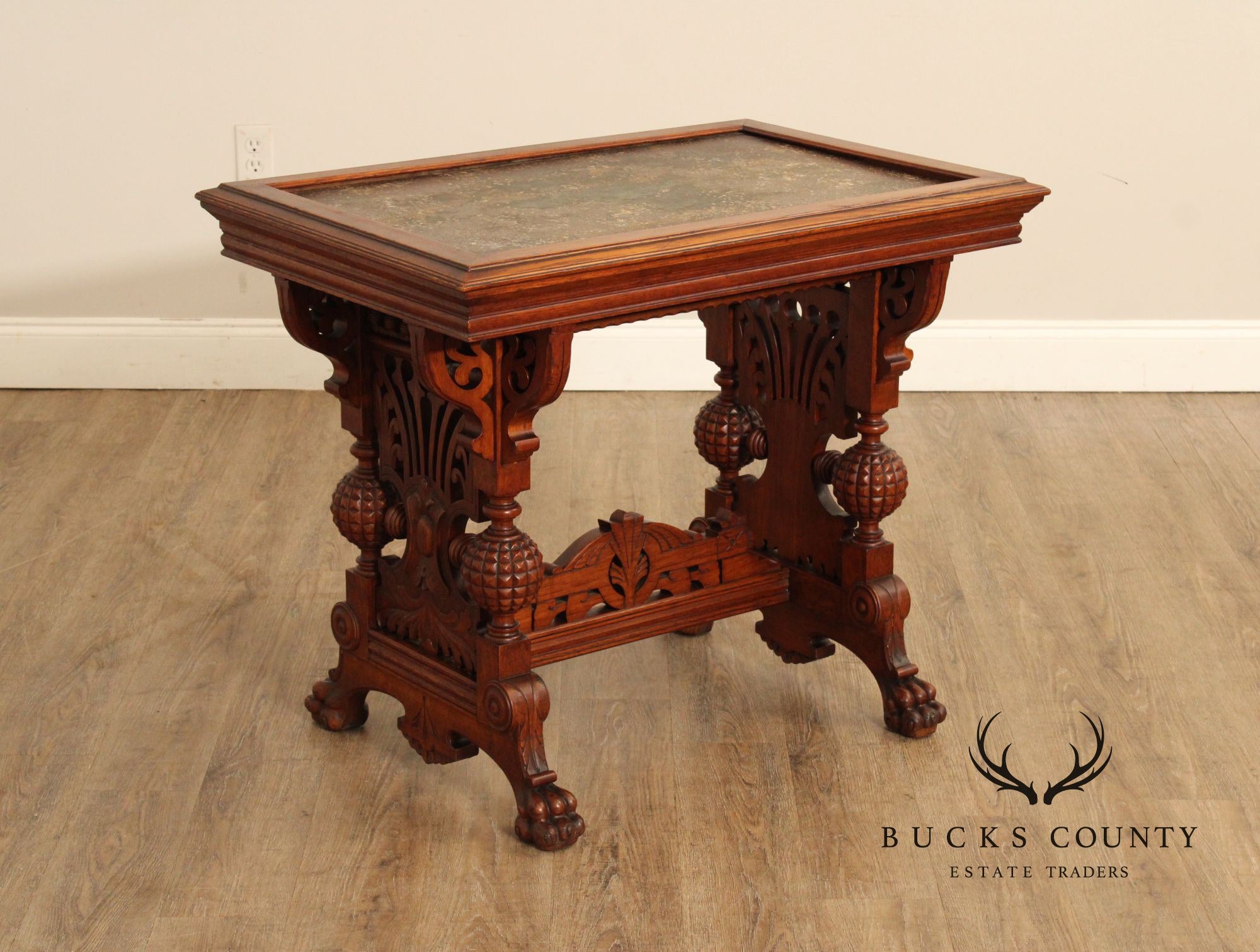 Antique Victorian Renaissance Revival Carved Oak Parlor Table