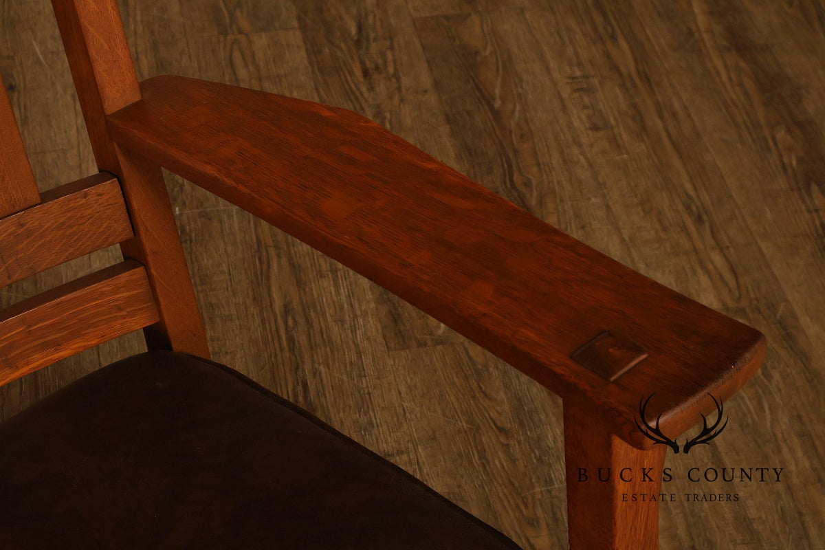 Antique L. & J.G. Stickley Mission Oak Slat Back Rocking Chair