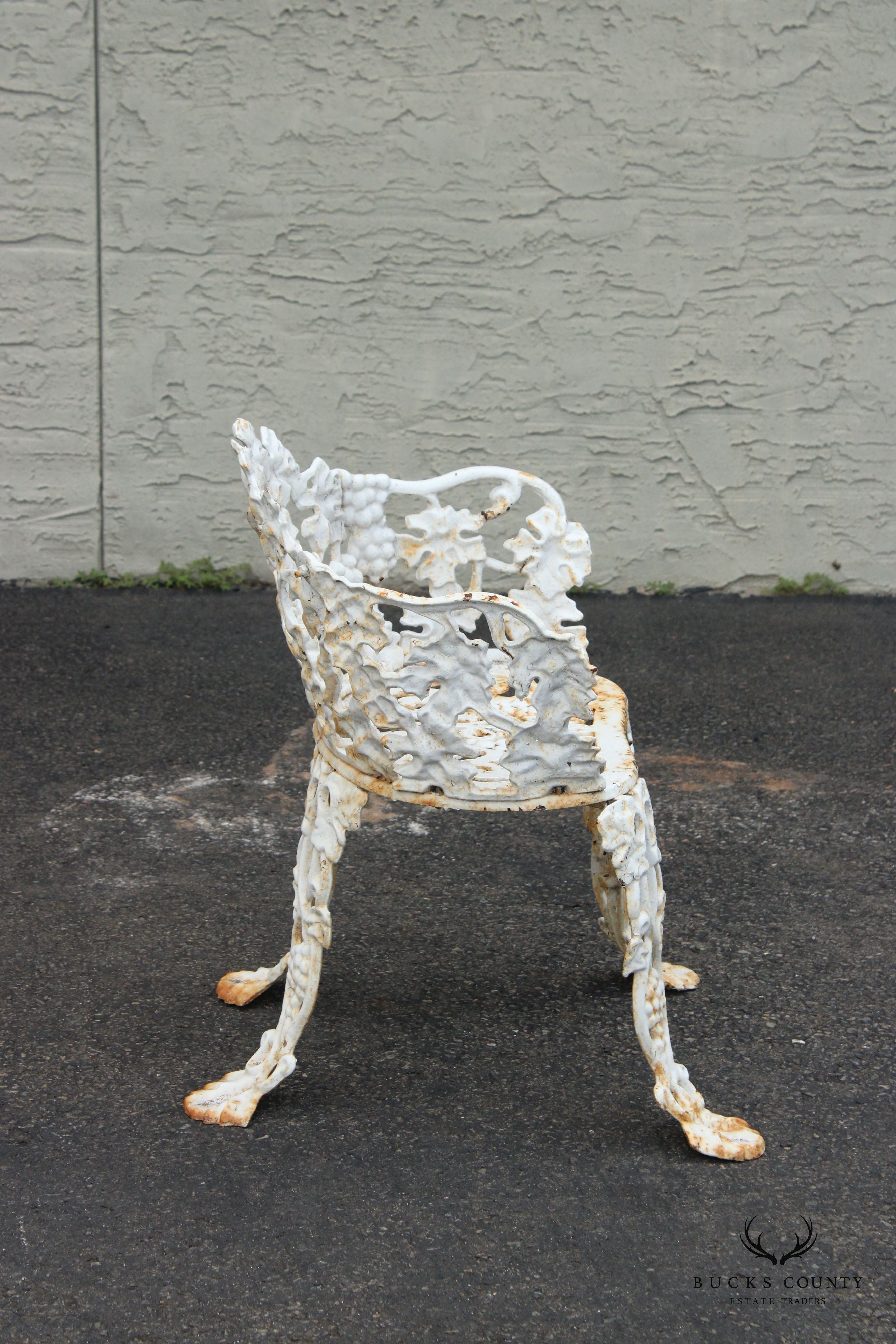 Victorian Style Pair Cast Iron Grapevine Leaves Garden Chairs