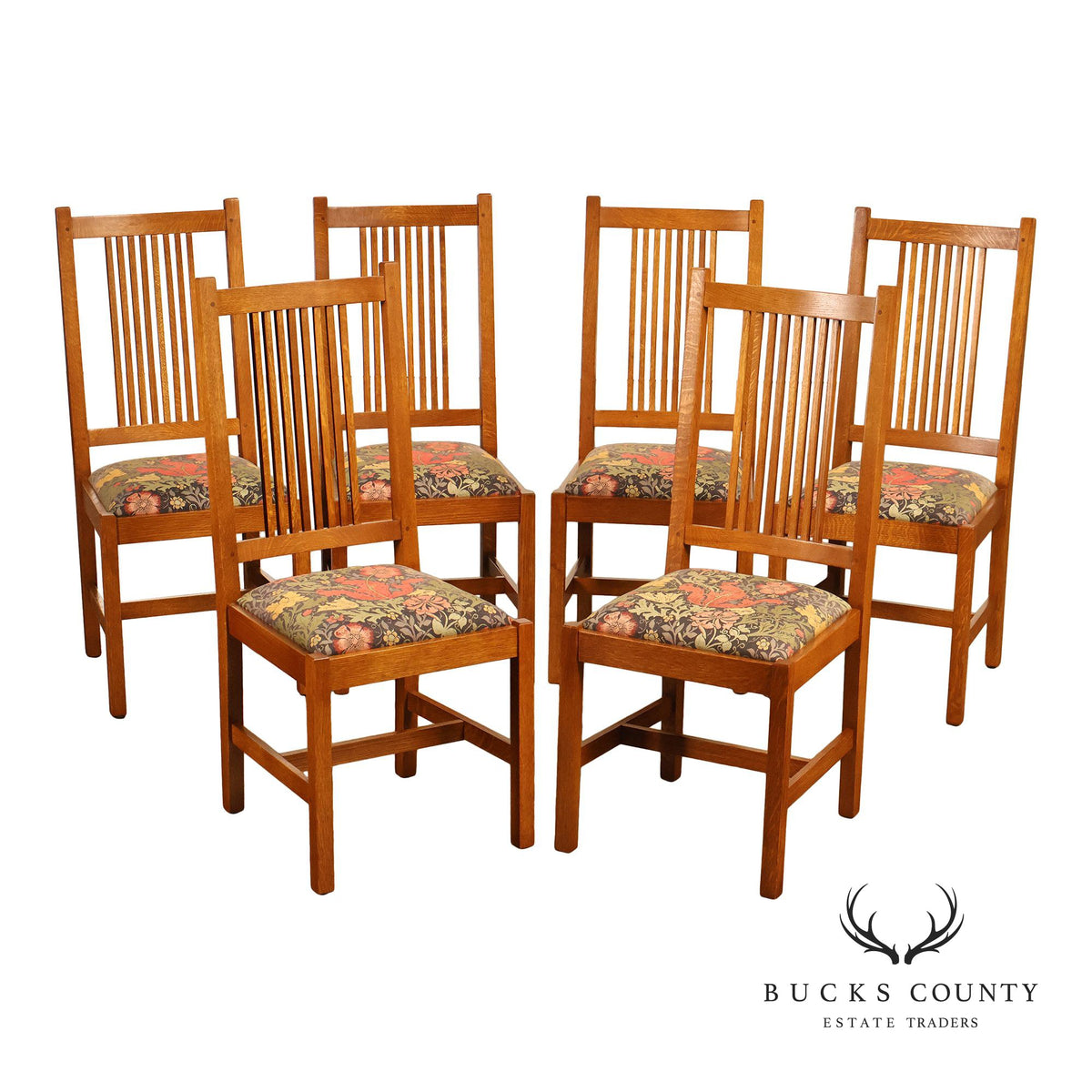 Stickley Mission Collection Set Of Six Oak Spindle Back Dining Chairs
