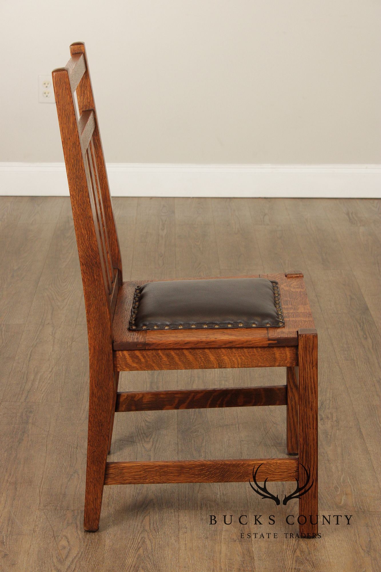 Antique Mission Oak Set of Five Dining Side Chairs