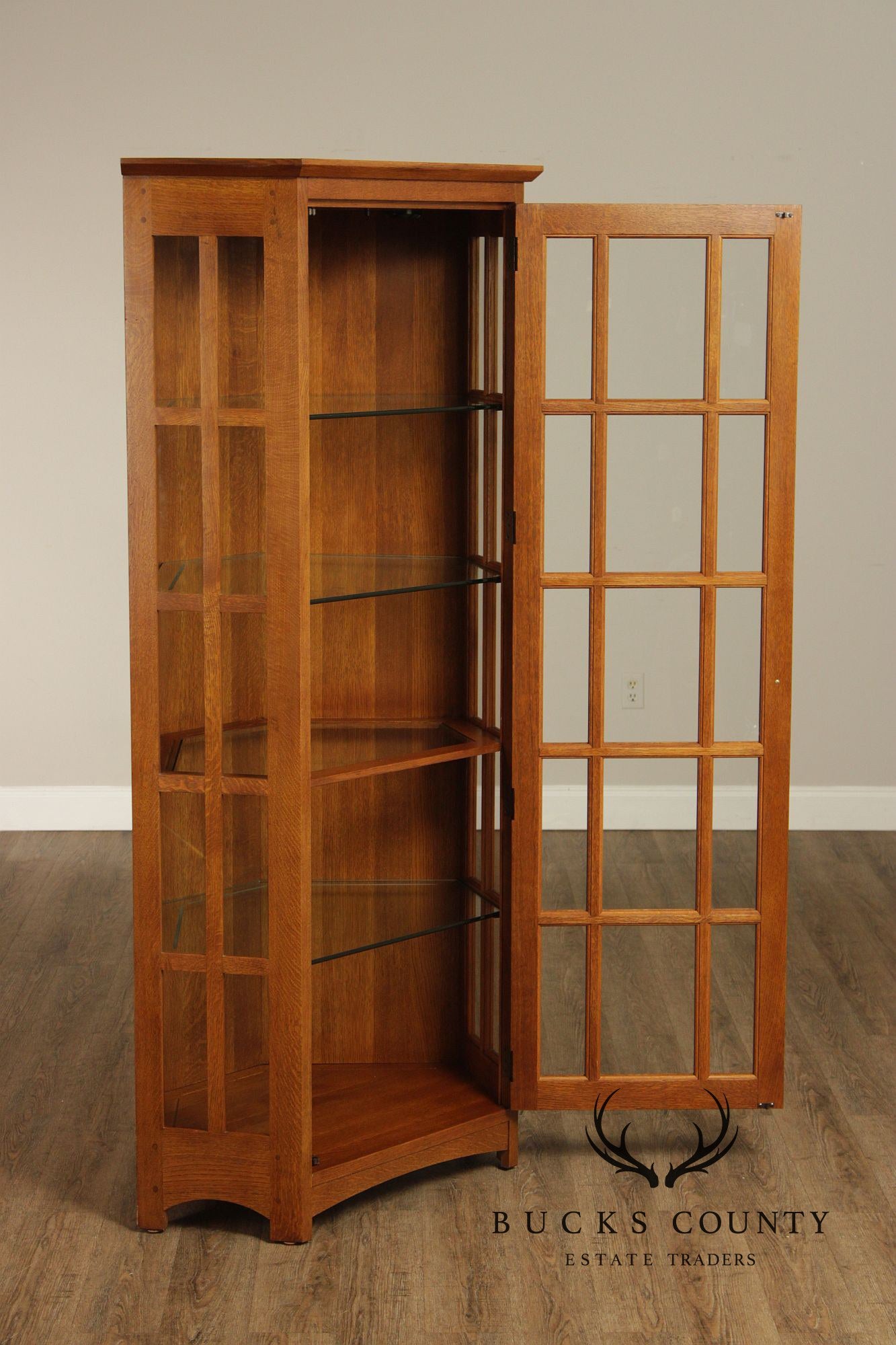 Stickley Mission Collection Oak Corner Curio Cabinet
