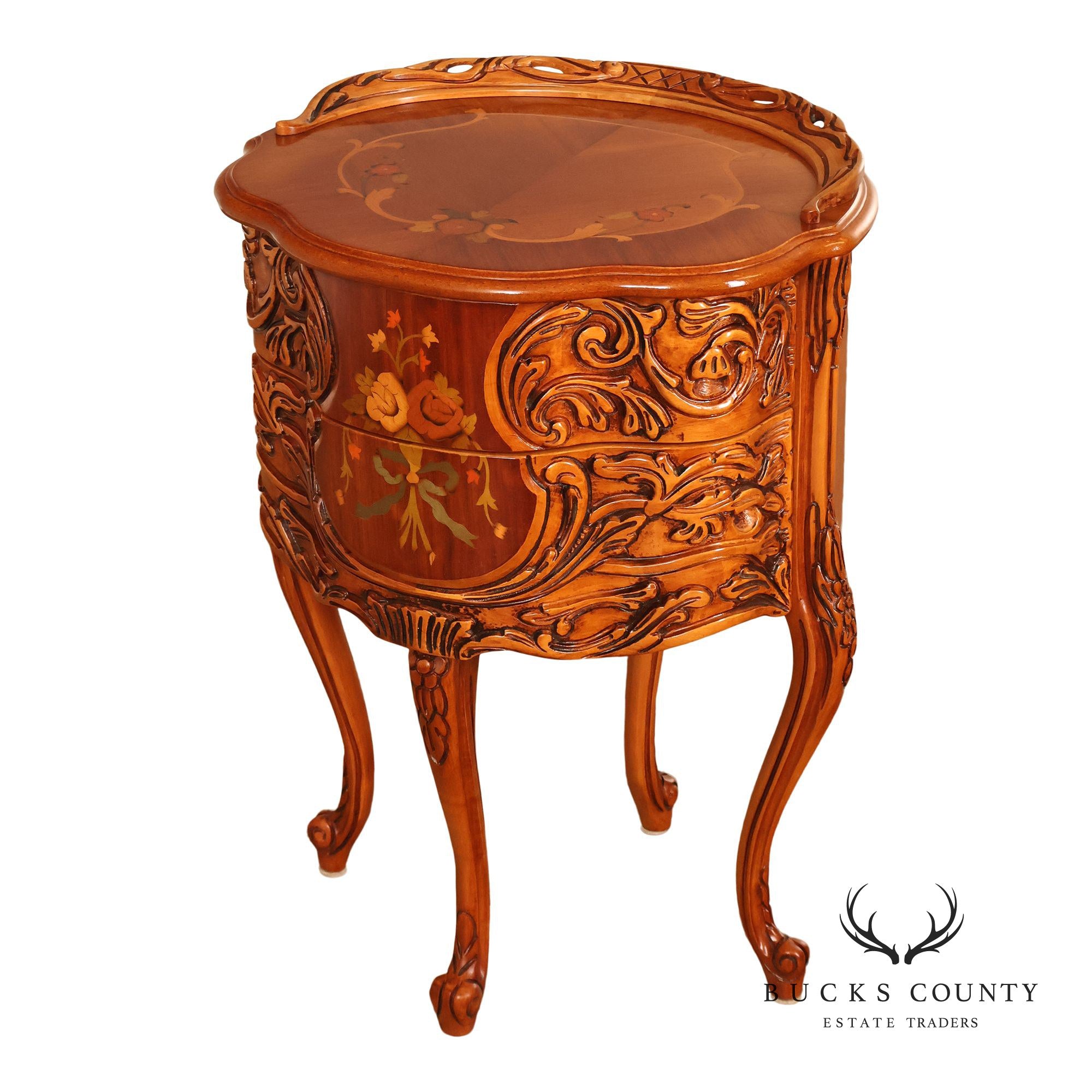 French Louis XV Style Marquetry Inlaid Nightstand
