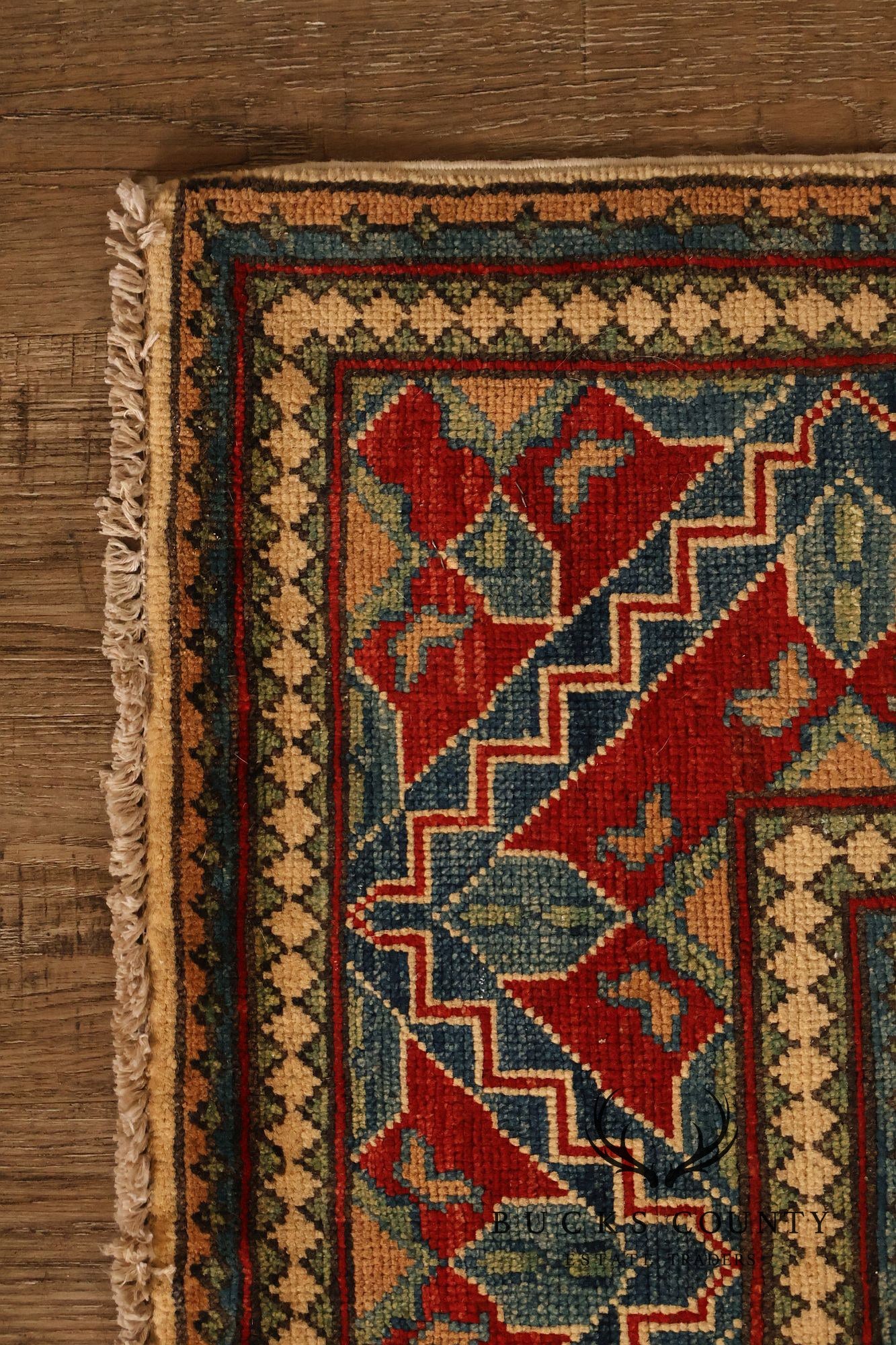 Afghan Kazak Style Wool Area Rug With Central Medallion 6x9