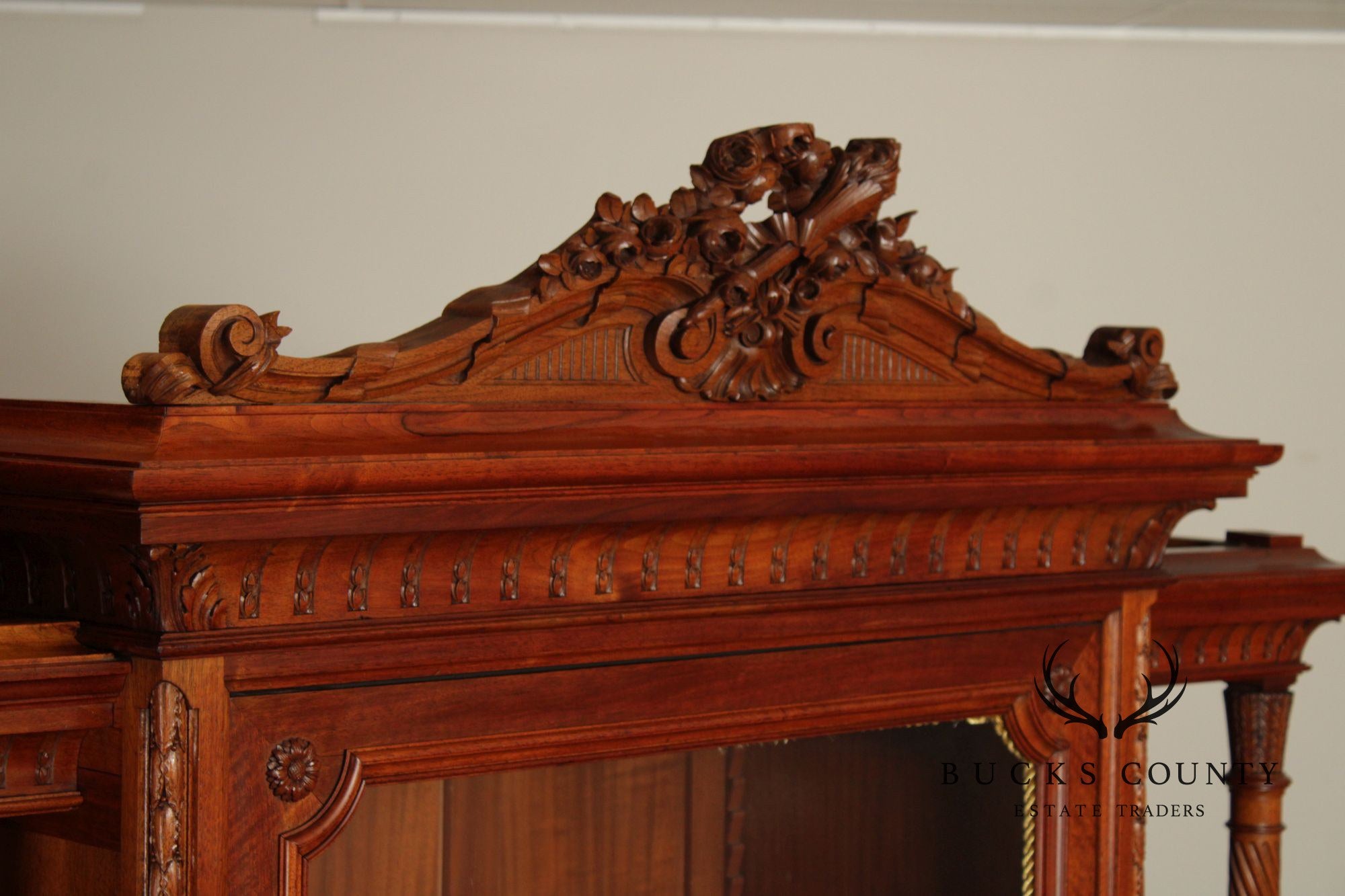 Antique French Carved Walnut Display Cabinet