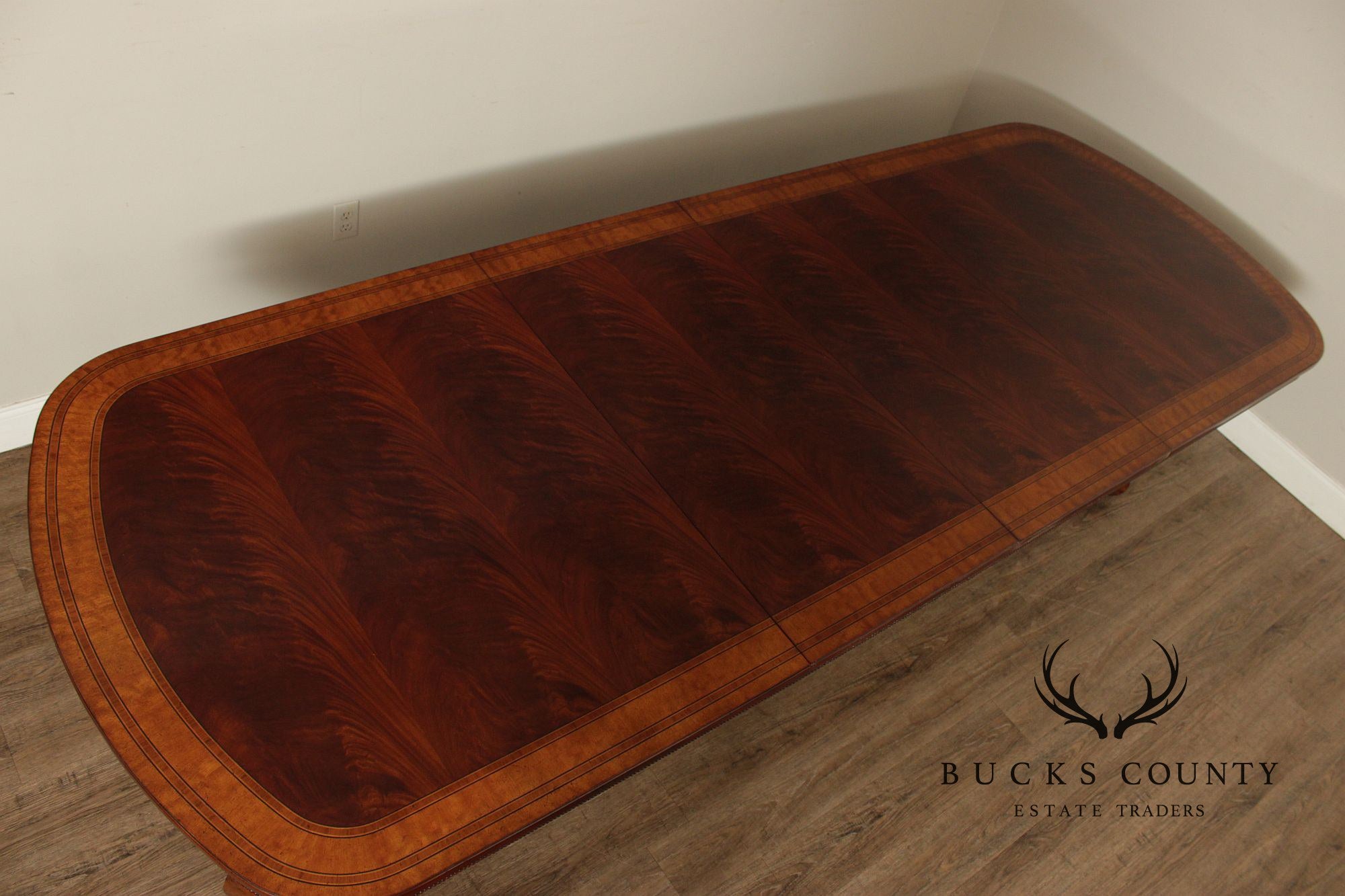 Regency Style Quality Banded Mahogany Double Pedestal Dining Table With 2 Leaves