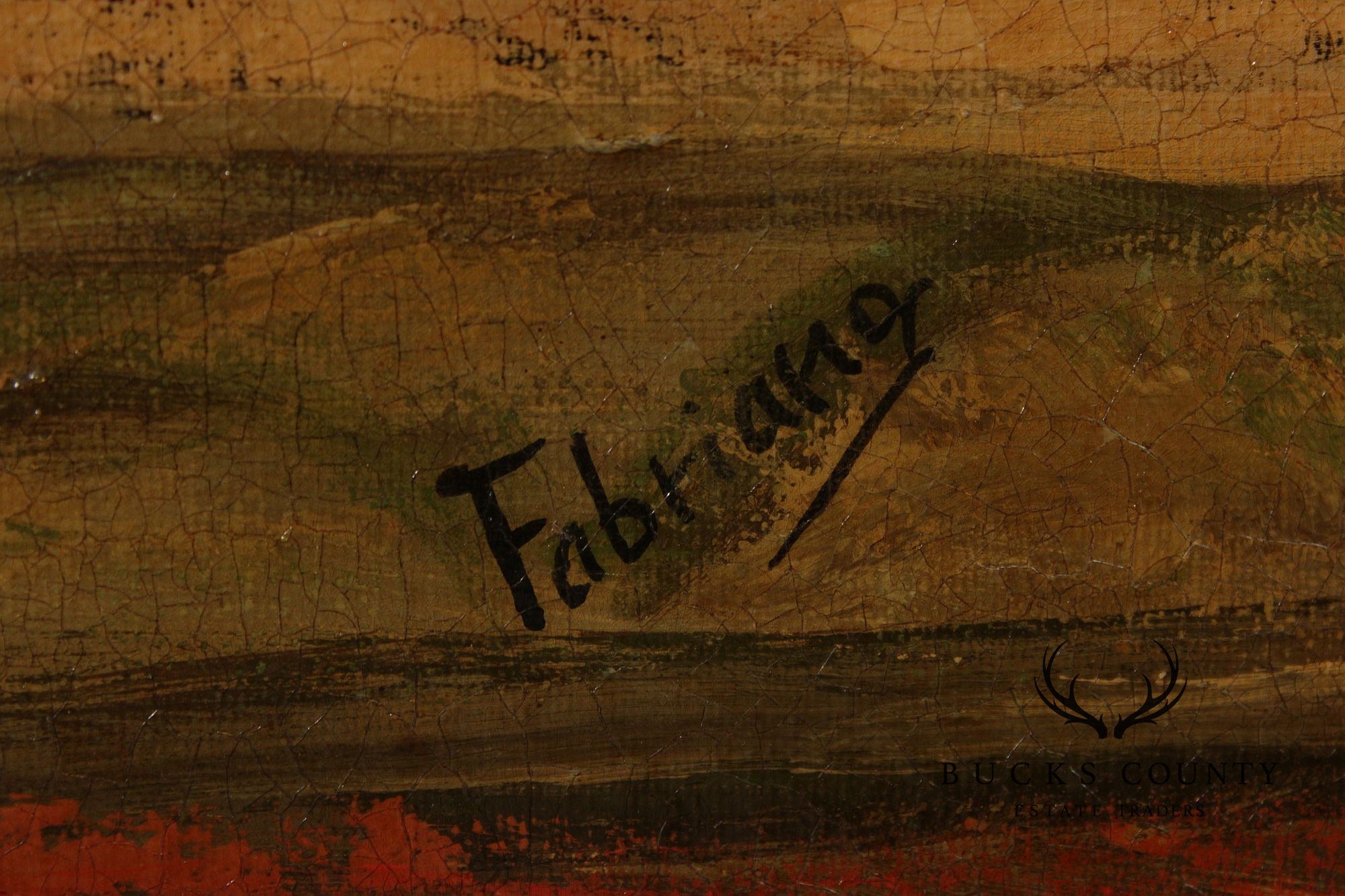 Roman Fresco Oil Painting Signed 'Fabriano' with Black Frame