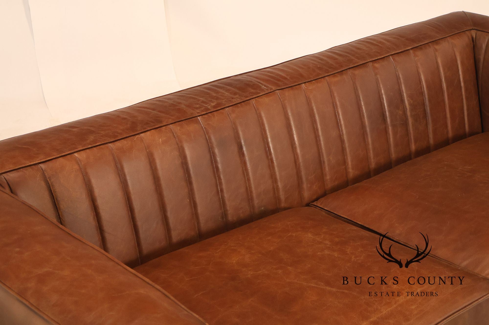 Art Deco Style Brown Leather Sofa